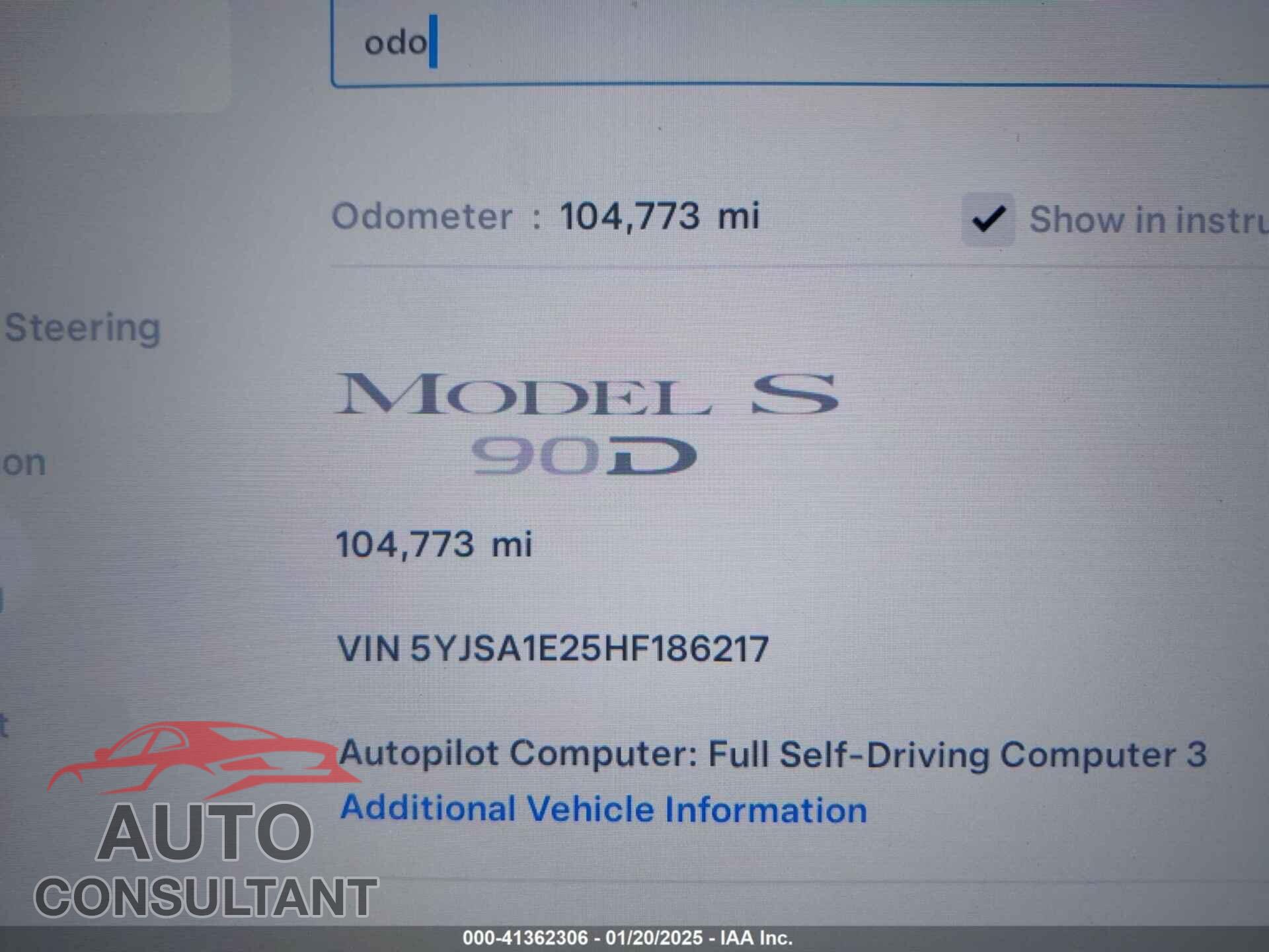 TESLA MODEL S 2017 - 5YJSA1E25HF186217