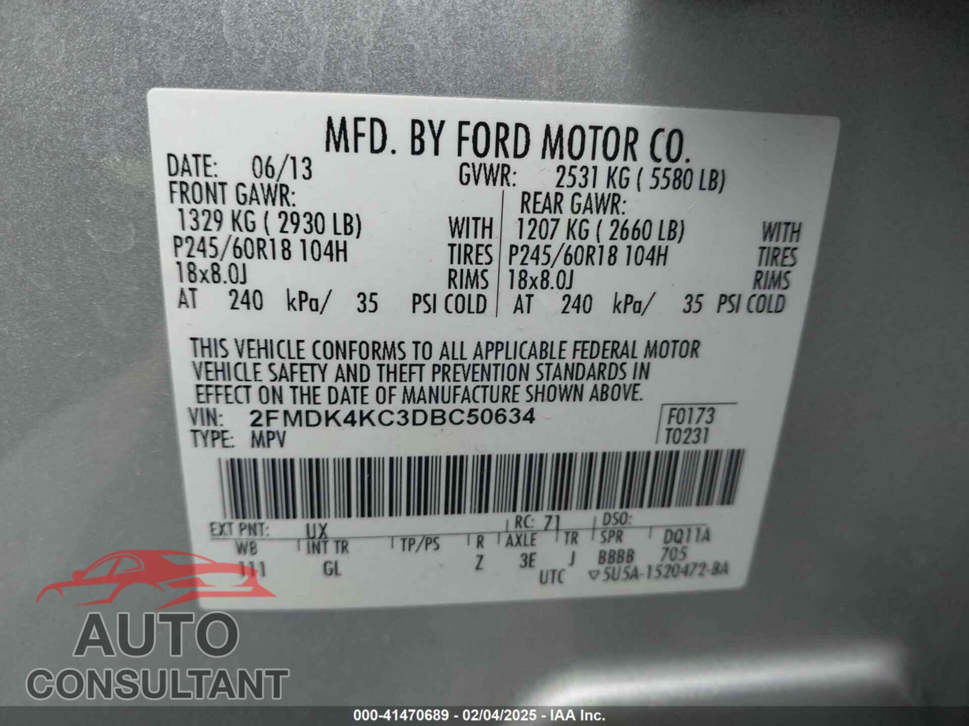 FORD EDGE 2013 - 2FMDK4KC3DBC50634