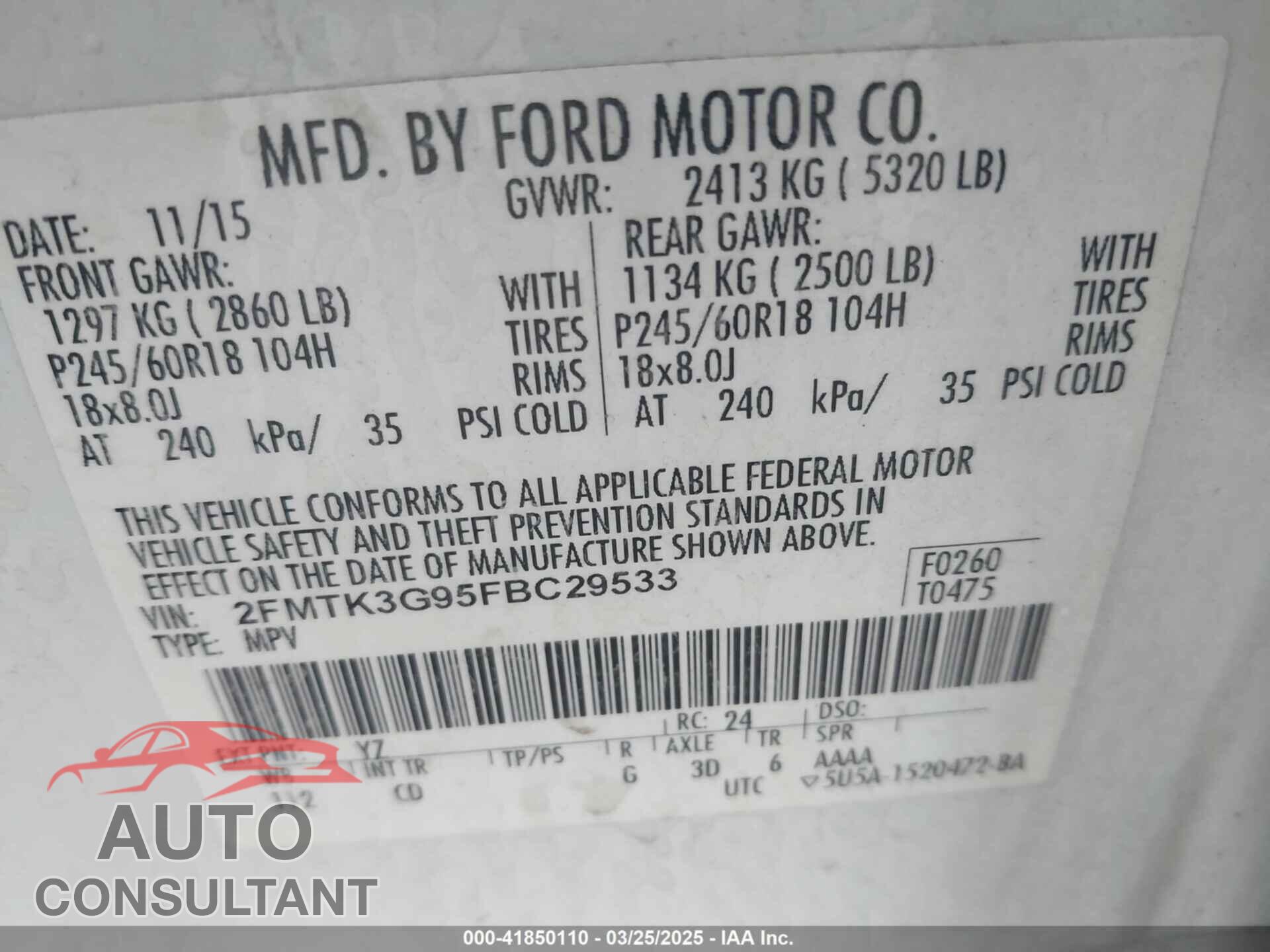 FORD EDGE 2015 - 2FMTK3G95FBC29533