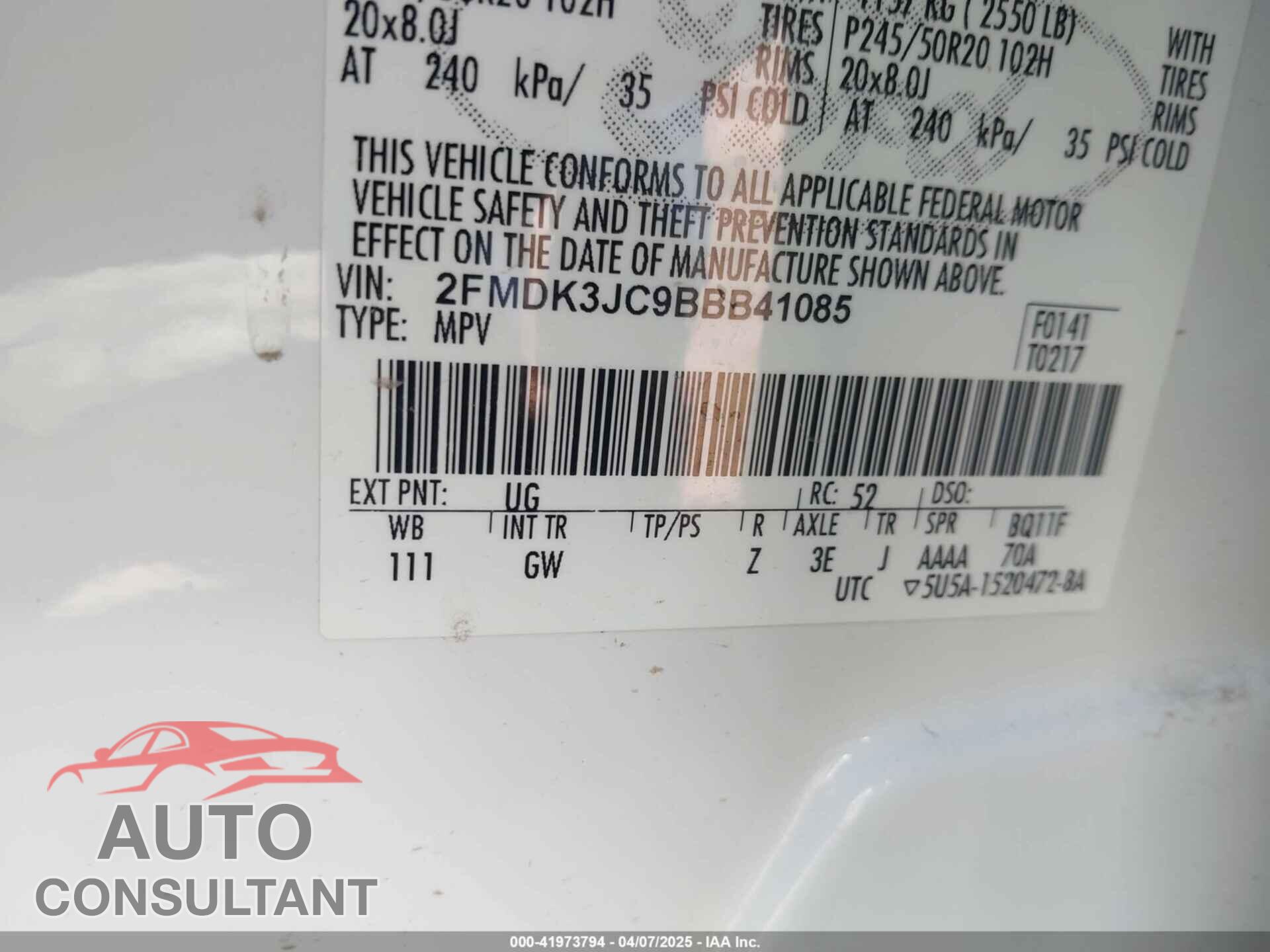 FORD EDGE 2011 - 2FMDK3JC9BBB41085