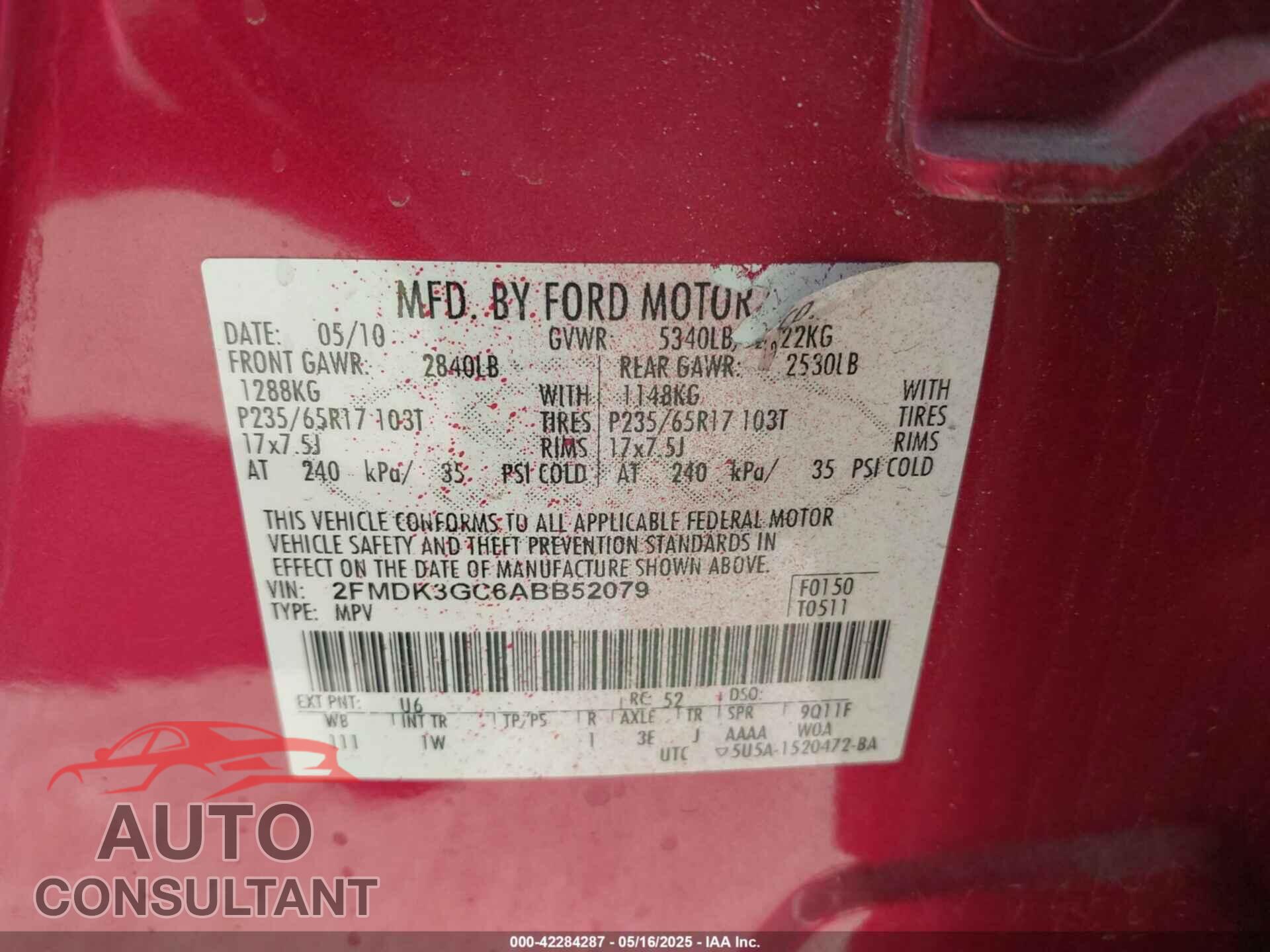 FORD EDGE 2010 - 2FMDK3GC6ABB52079