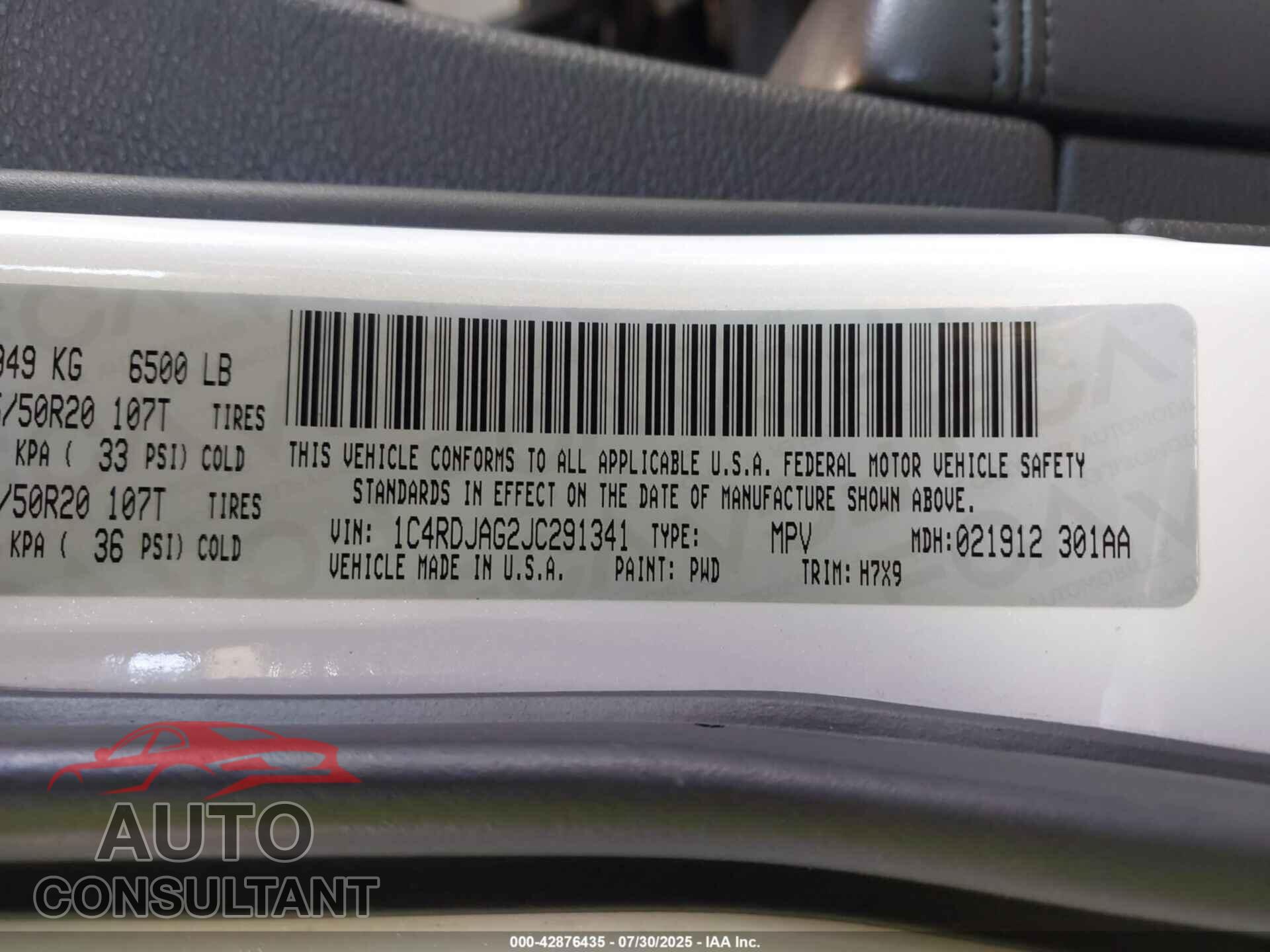 DODGE DURANGO 2018 - 1C4RDJAG2JC291341