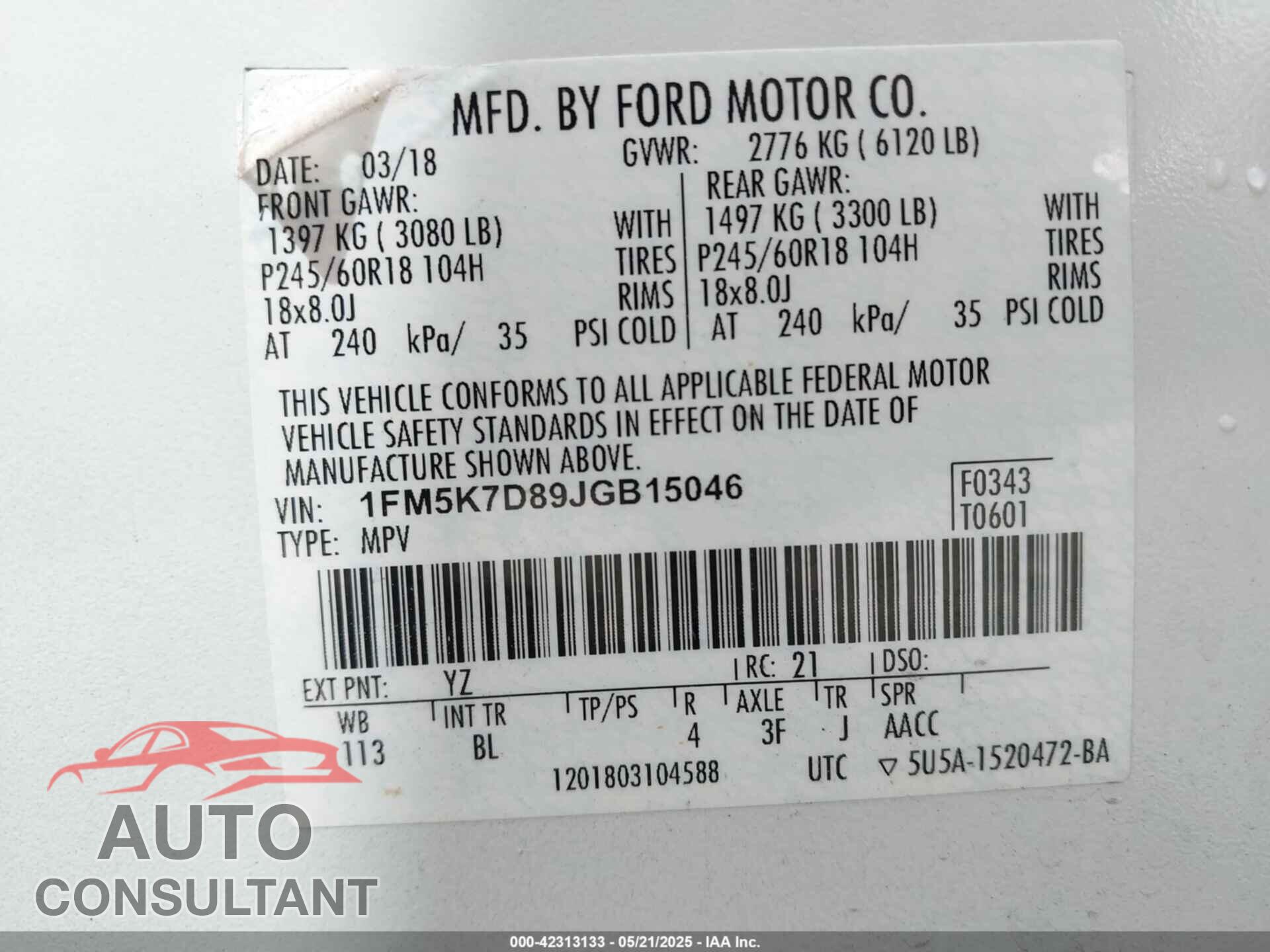 FORD EXPLORER 2018 - 1FM5K7D89JGB15046
