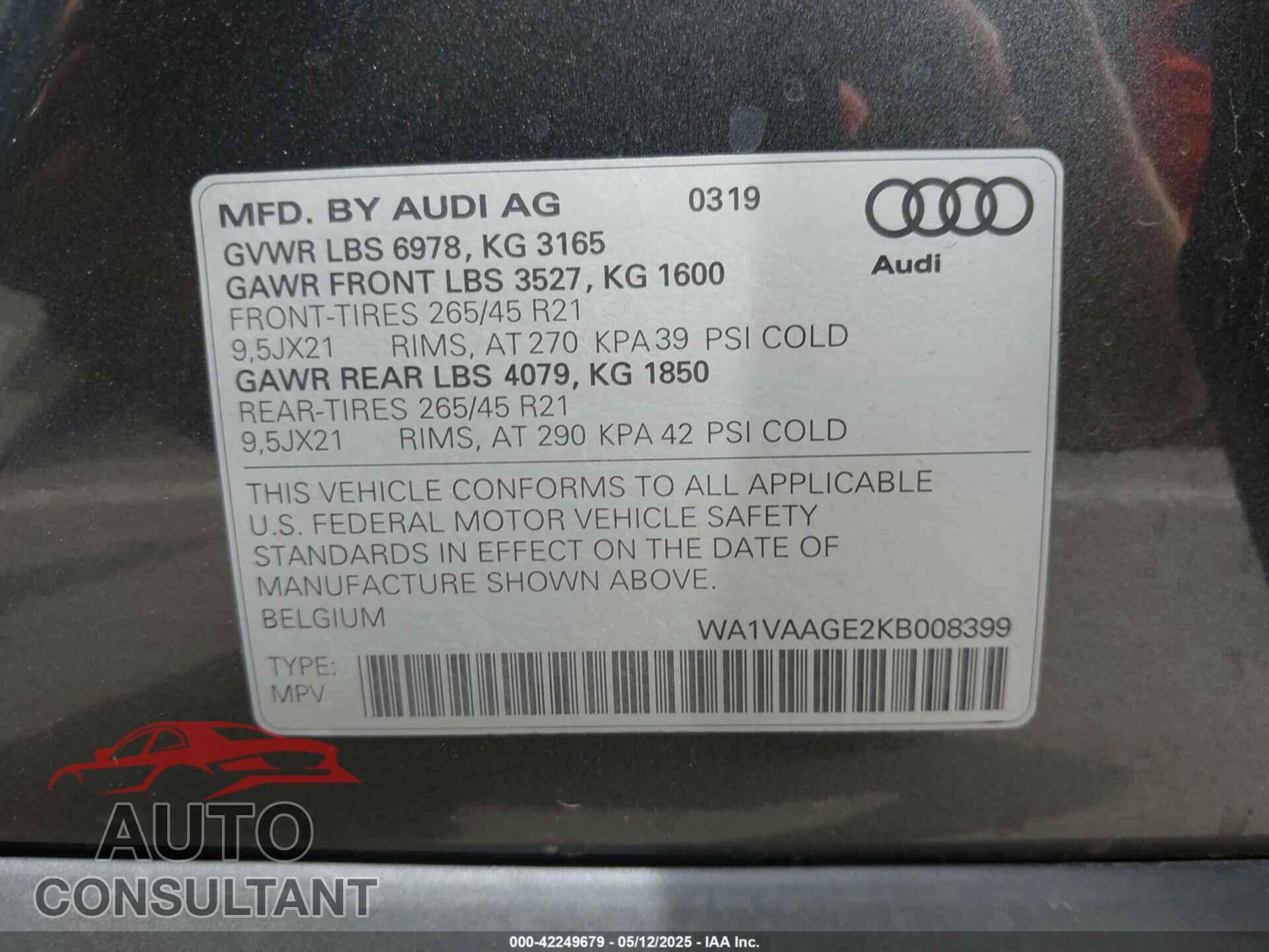 AUDI E-TRON 2019 - WA1VAAGE2KB008399