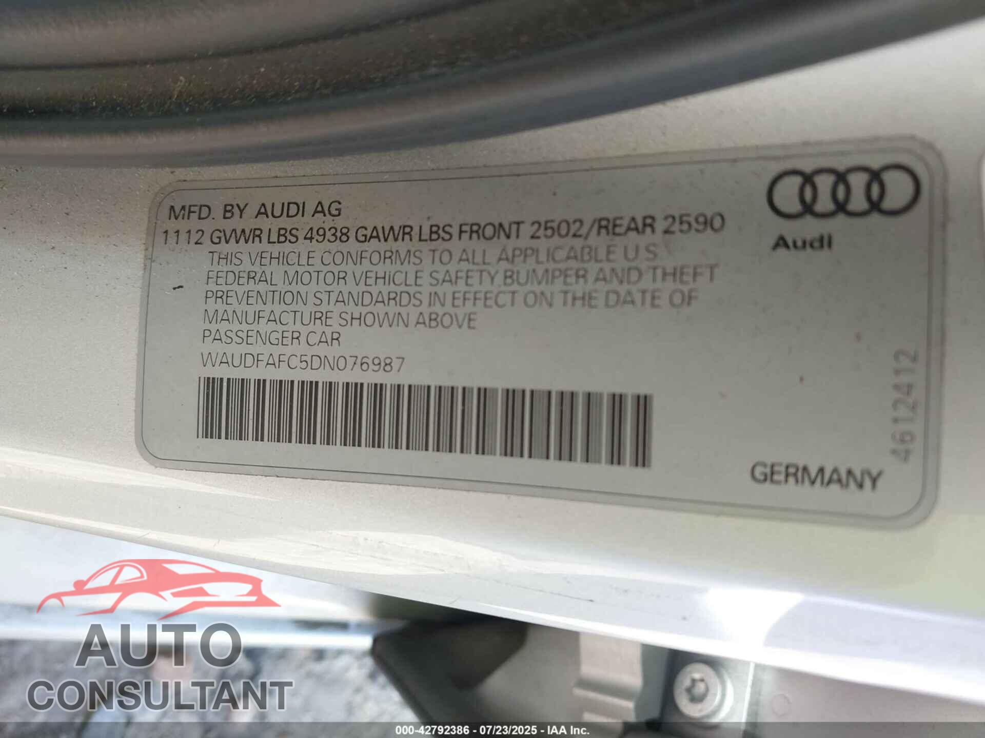 AUDI A6 2013 - WAUDFAFC5DN076987