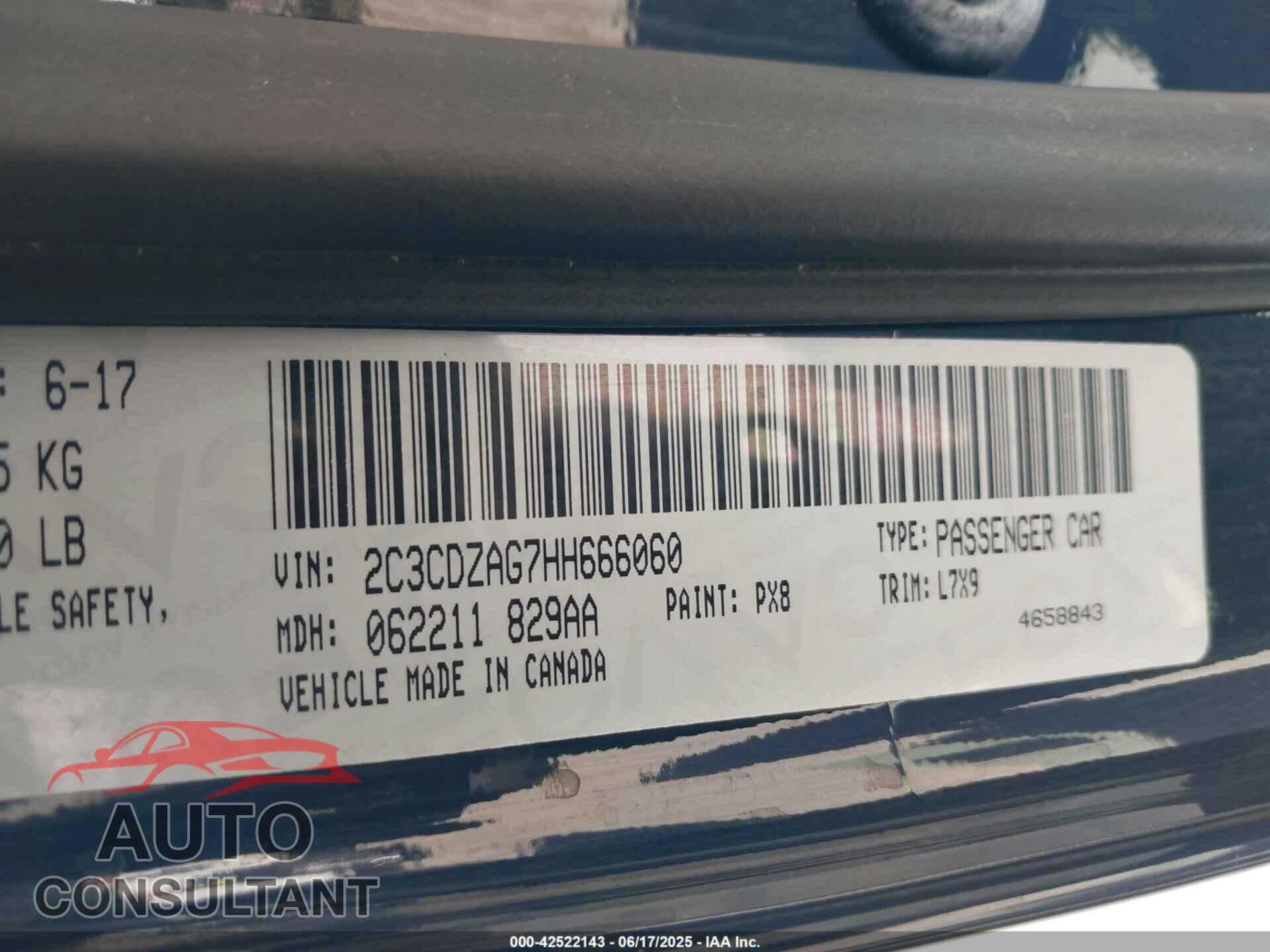 DODGE CHALLENGER 2017 - 2C3CDZAG7HH666060