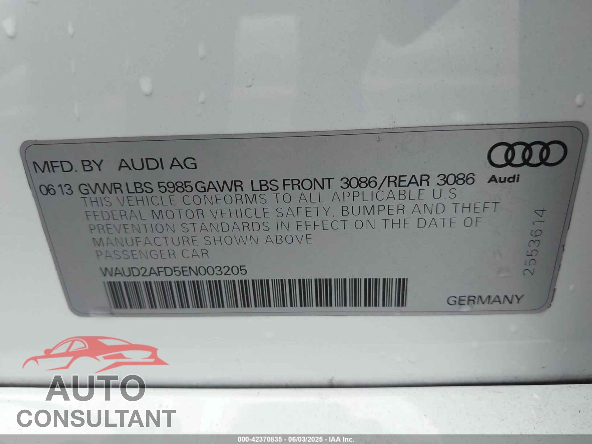 AUDI S8 2014 - WAUD2AFD5EN003205