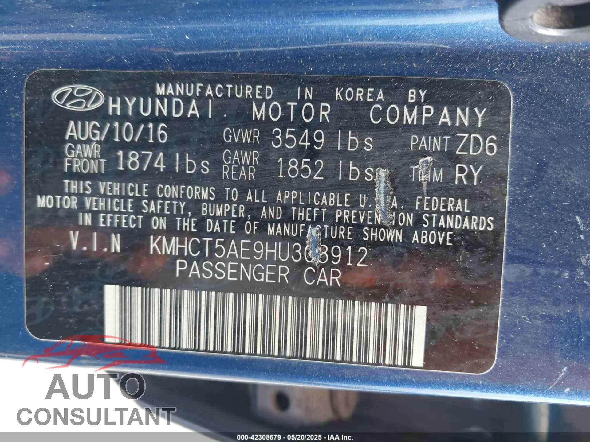 HYUNDAI ACCENT 2017 - KMHCT5AE9HU308912