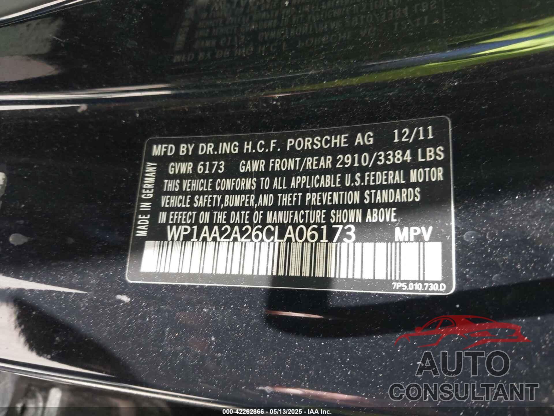 PORSCHE CAYENNE 2012 - WP1AA2A26CLA06173