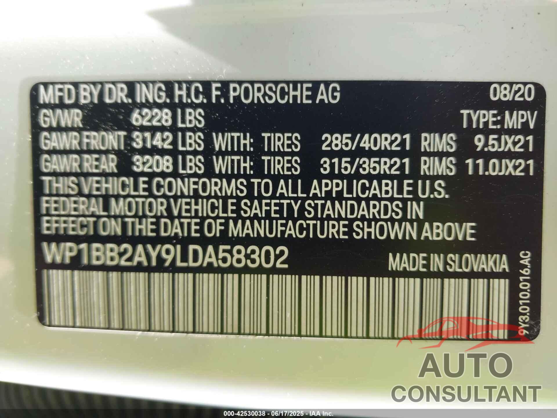 PORSCHE CAYENNE COUPE 2020 - WP1BB2AY9LDA58302