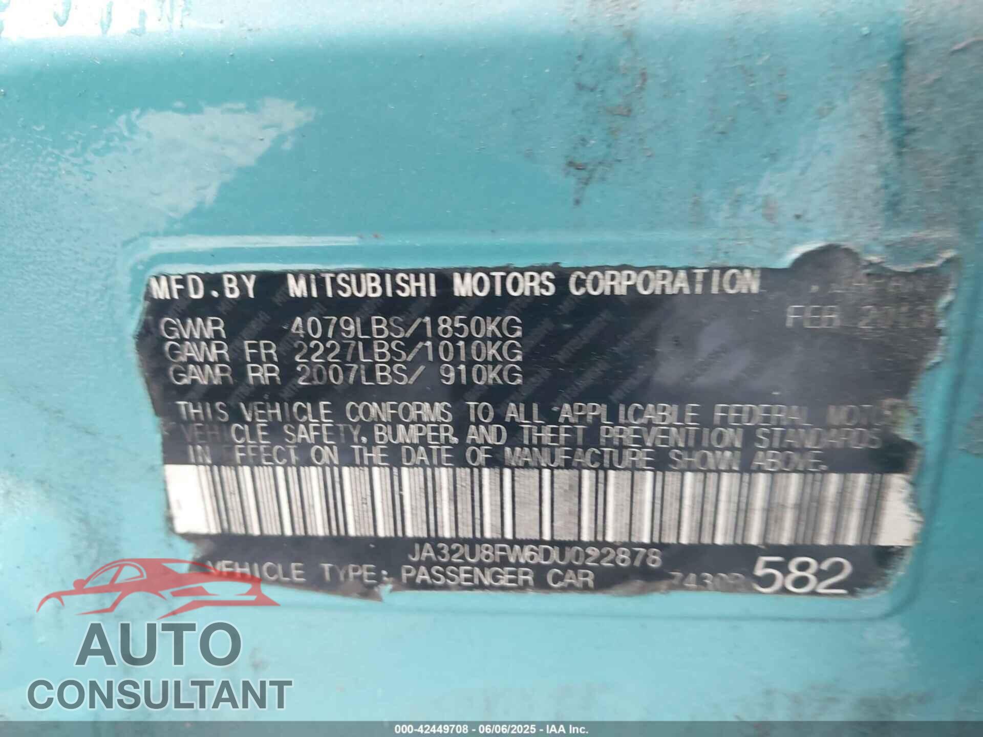 MITSUBISHI LANCER 2013 - JA32U8FW6DU022878
