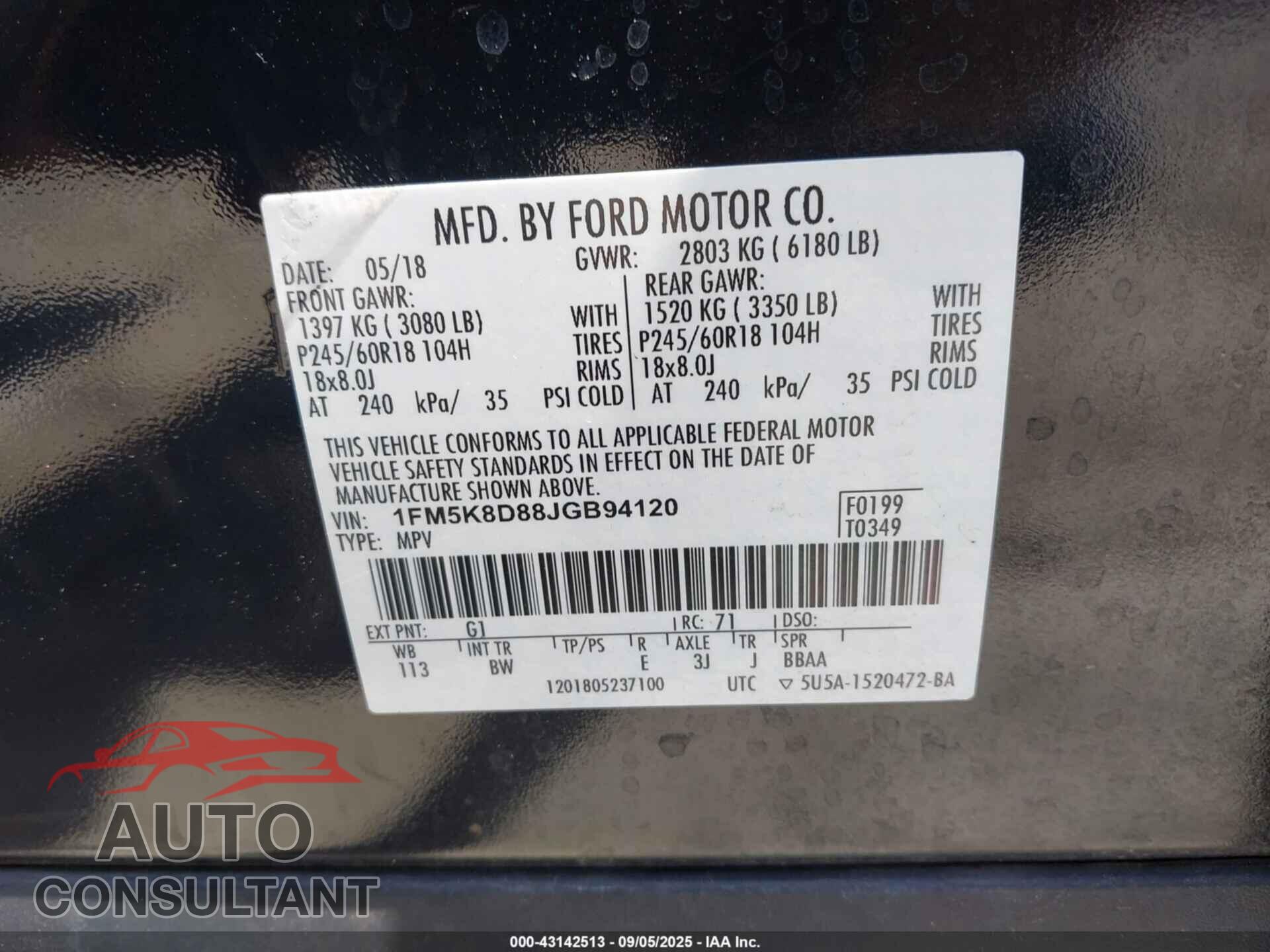 FORD EXPLORER 2018 - 1FM5K8D88JGB94120
