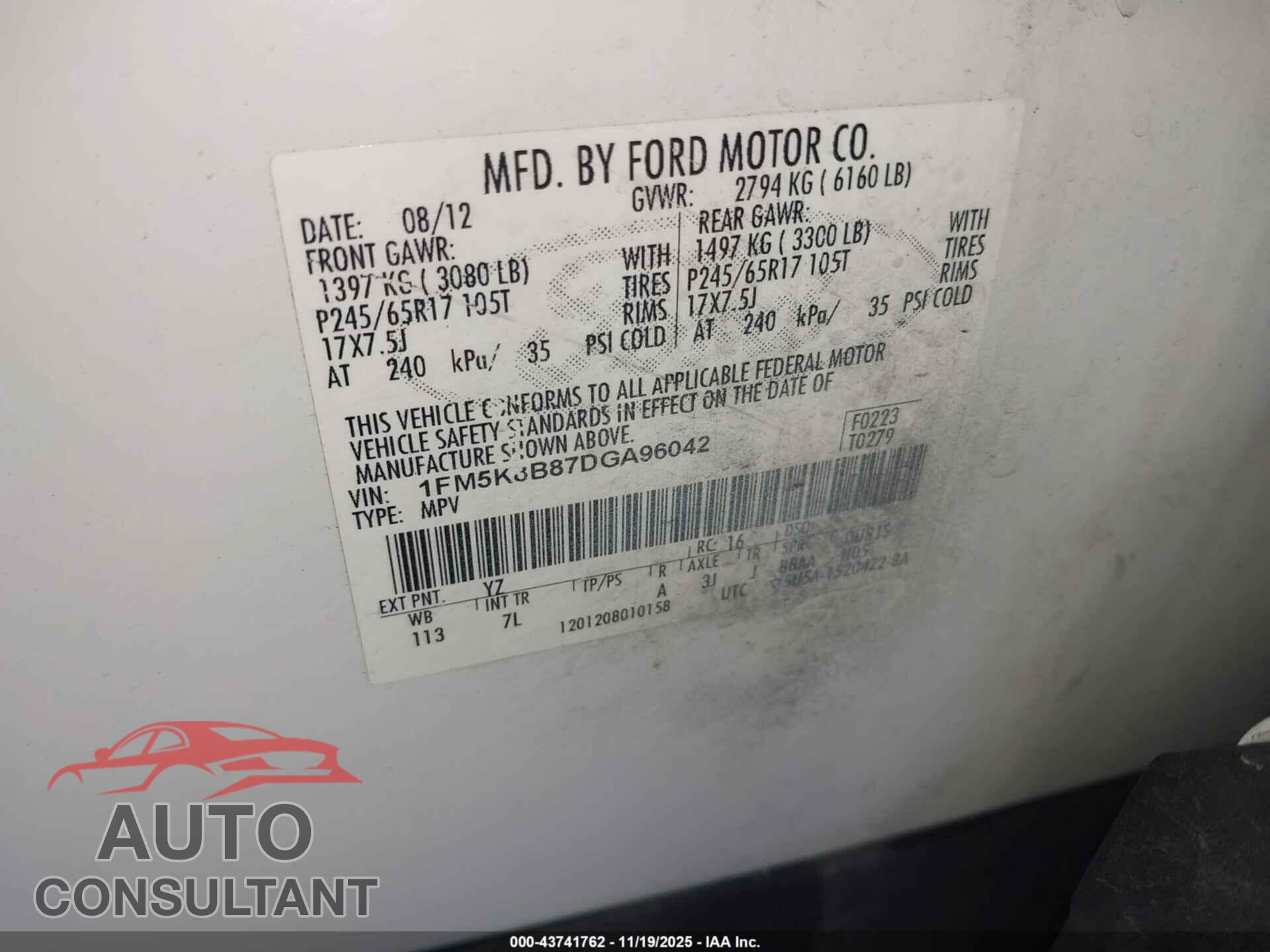 FORD EXPLORER 2013 - 1FM5K8B87DGA96042