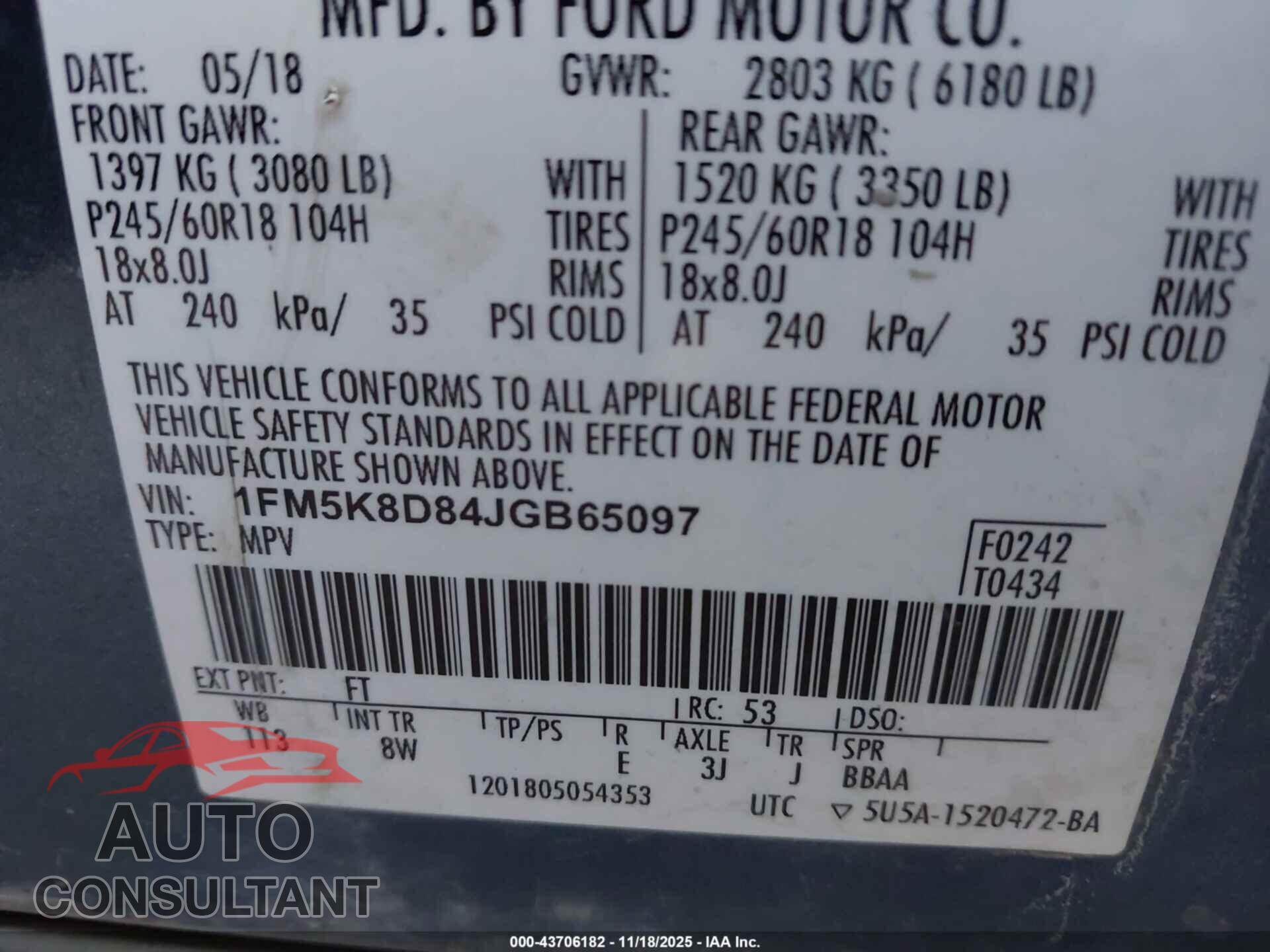 FORD EXPLORER 2018 - 1FM5K8D84JGB65097