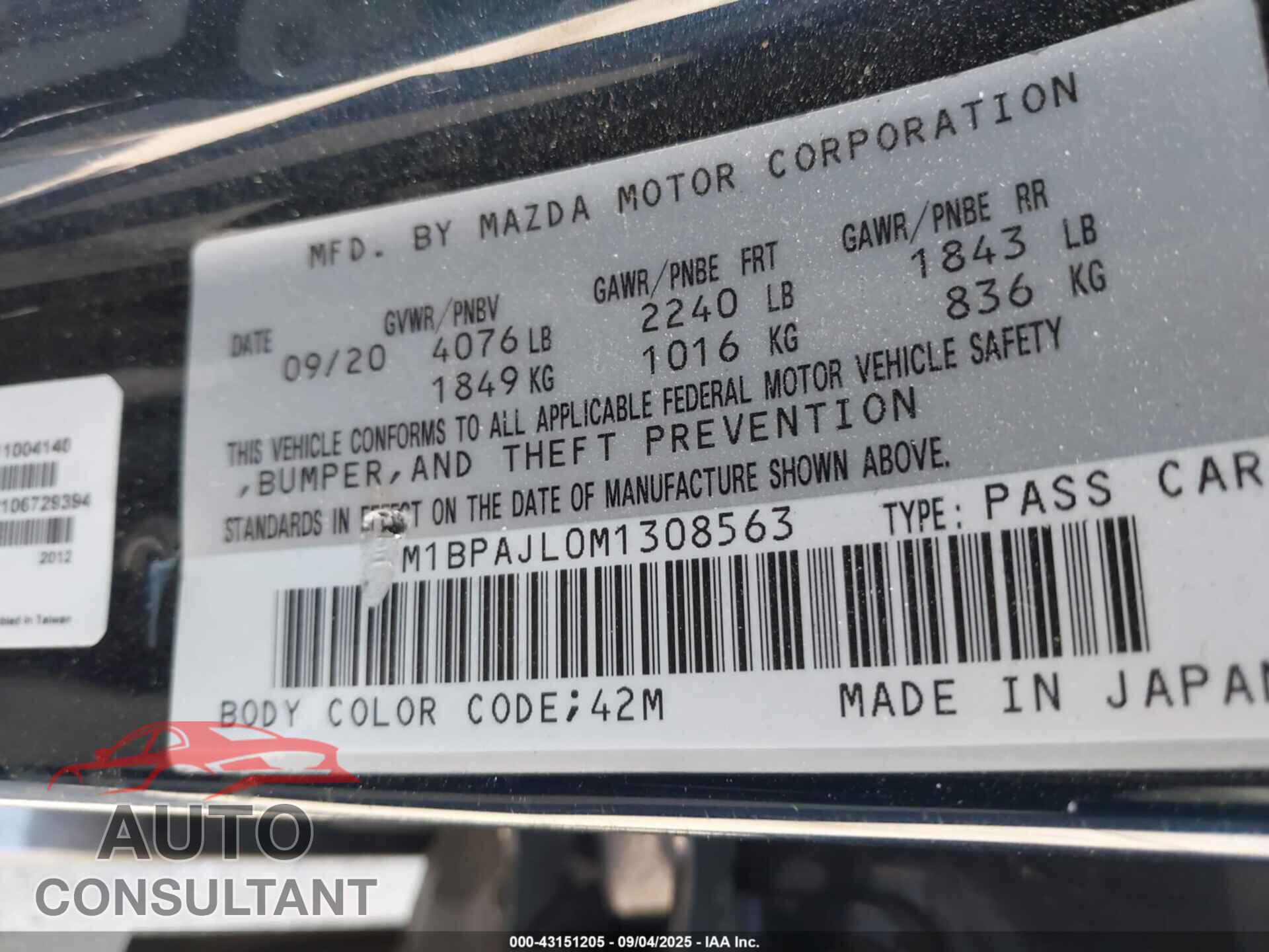 MAZDA MAZDA3 2021 - JM1BPAJL0M1308563