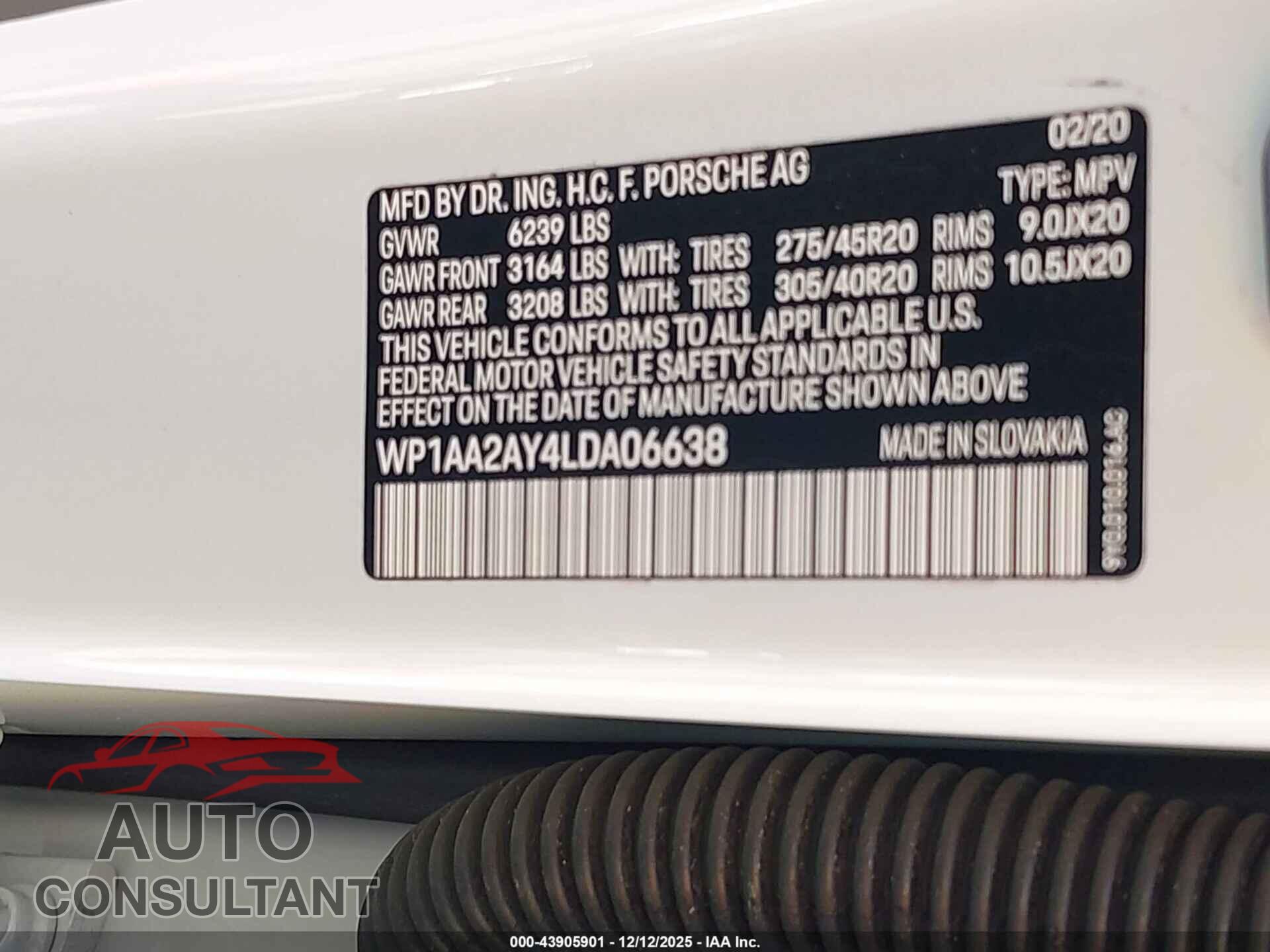 PORSCHE CAYENNE 2020 - WP1AA2AY4LDA06638