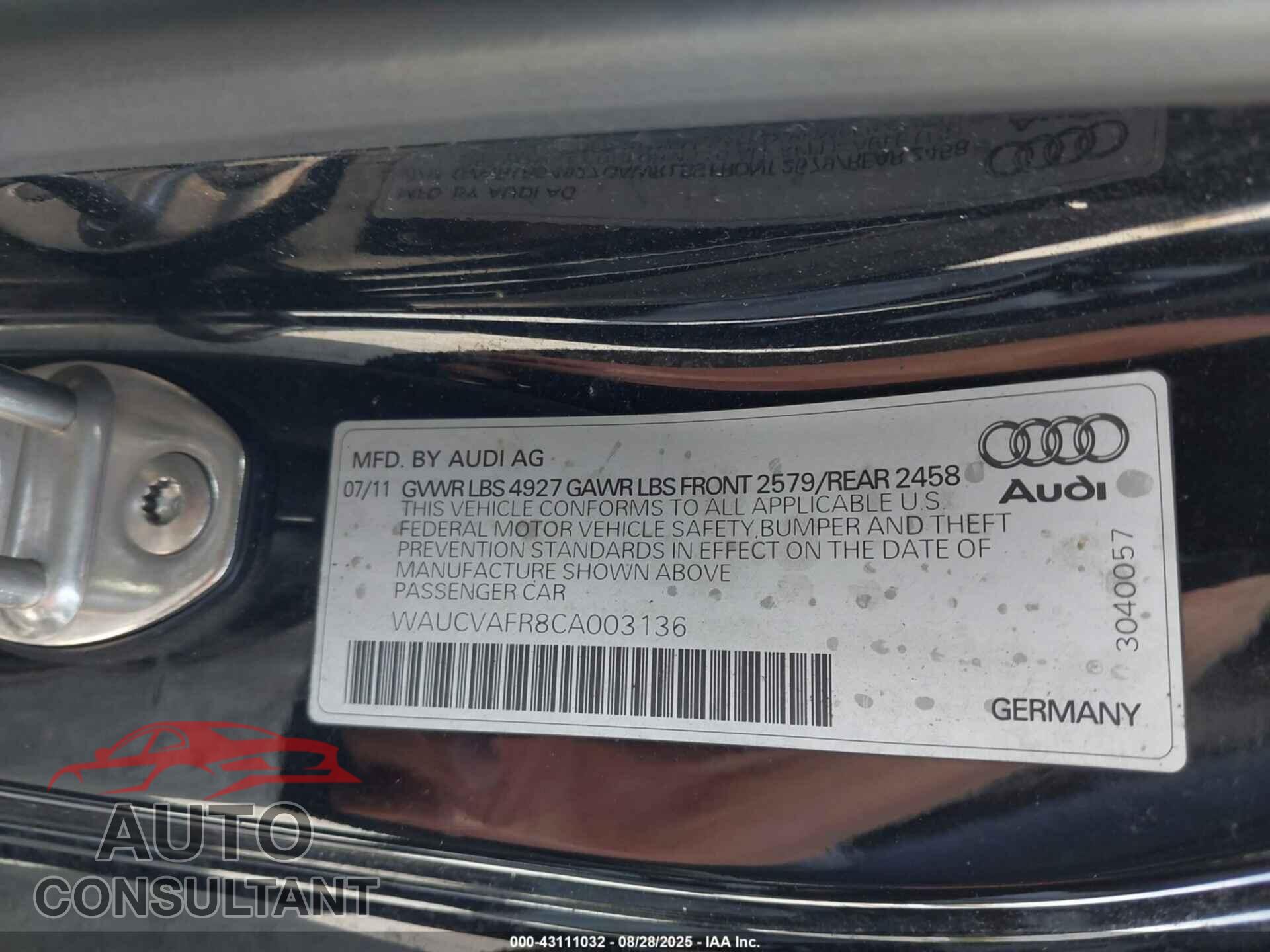AUDI S5 2012 - WAUCVAFR8CA003136