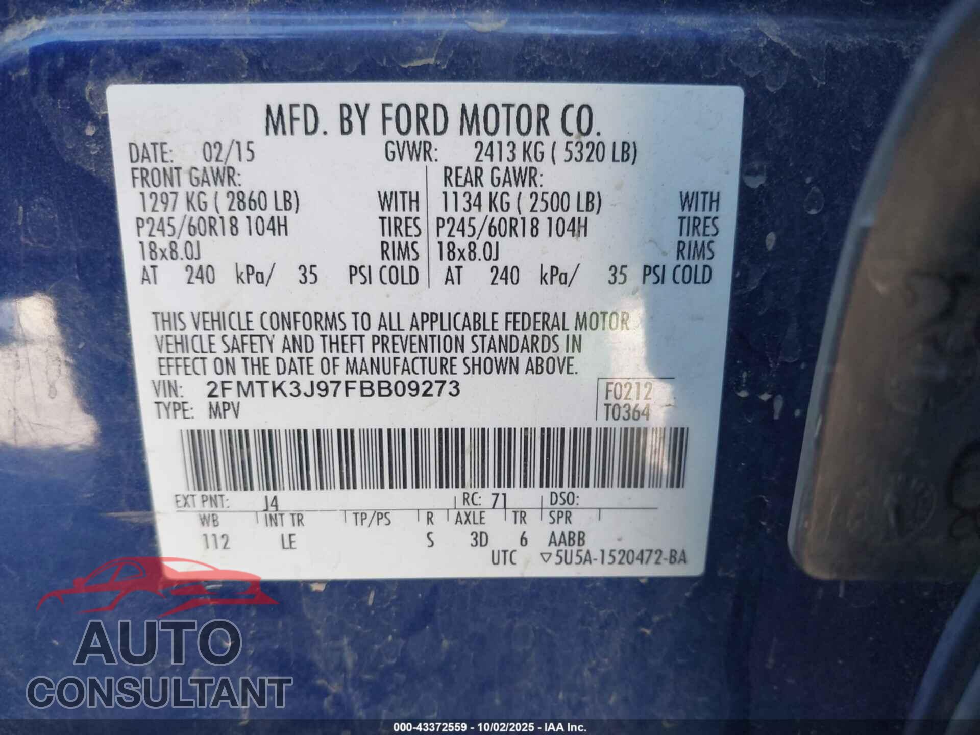 FORD EDGE 2015 - 2FMTK3J97FBB09273