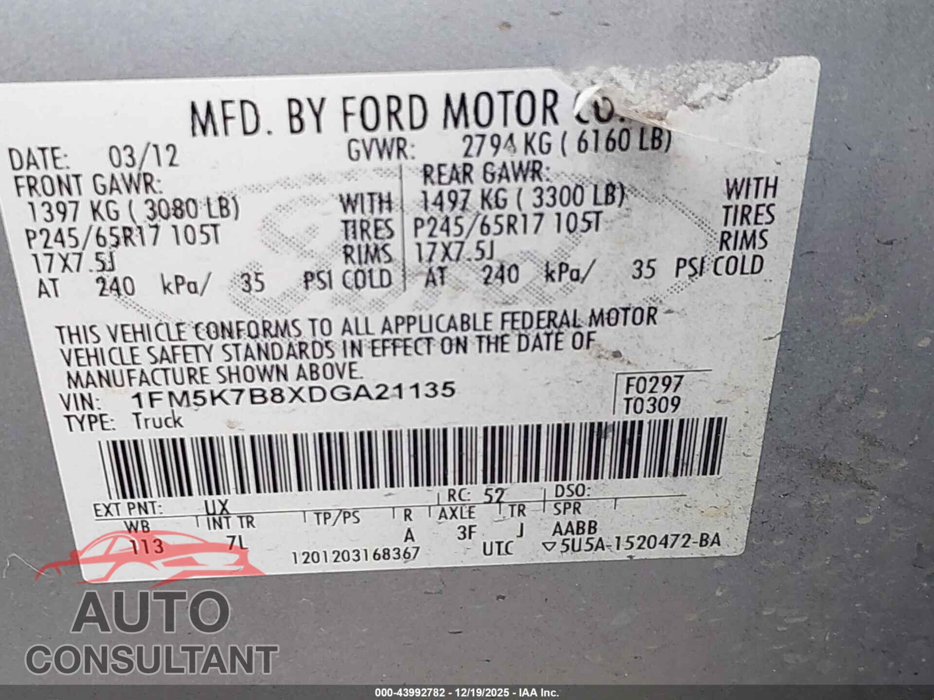 FORD EXPLORER 2013 - 1FM5K7B8XDGA21135