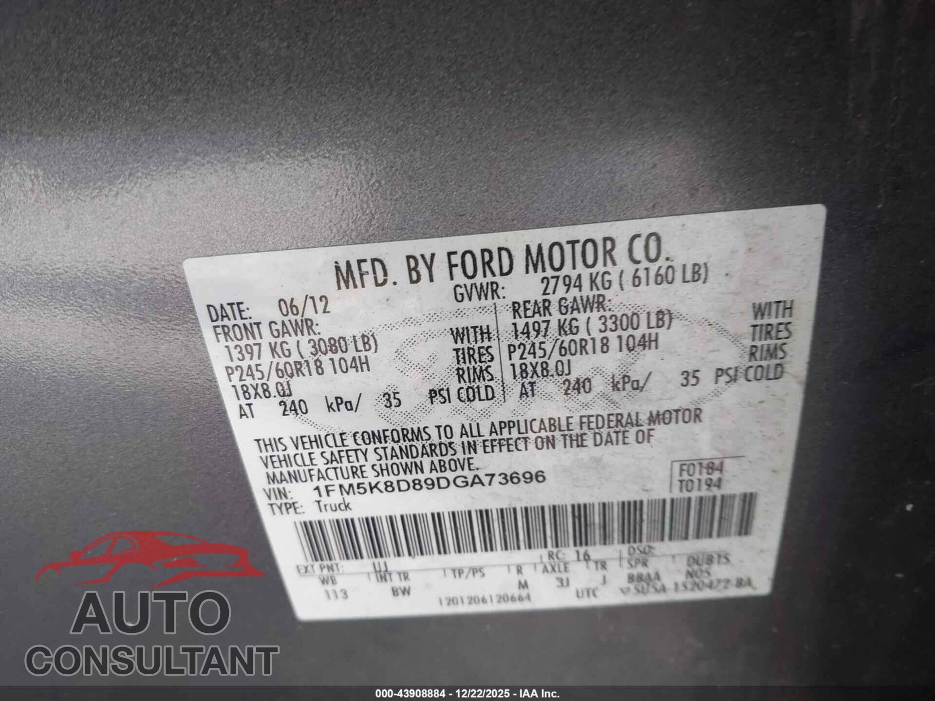 FORD EXPLORER 2013 - 1FM5K8D89DGA73696