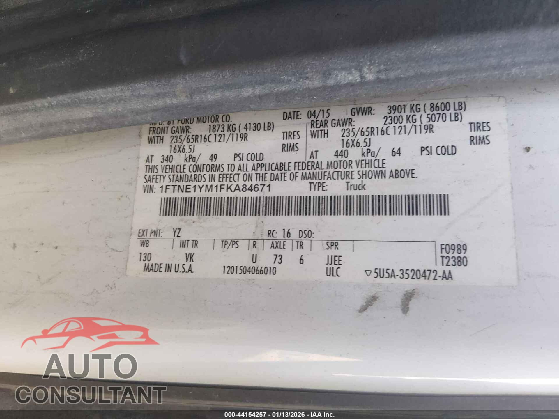 FORD TRANSIT-150 2015 - 1FTNE1YM1FKA84671