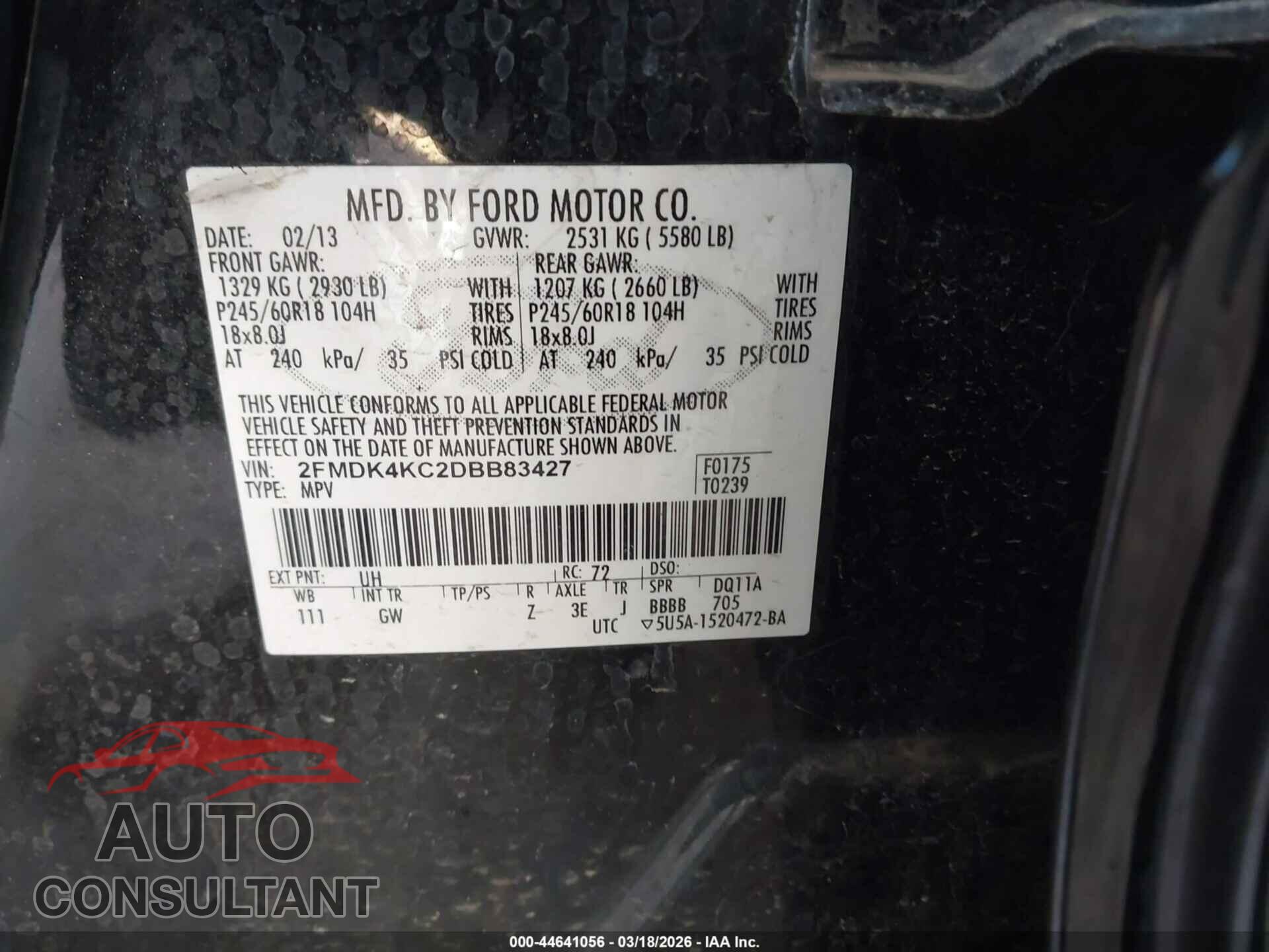 FORD EDGE 2013 - 2FMDK4KC2DBB83427
