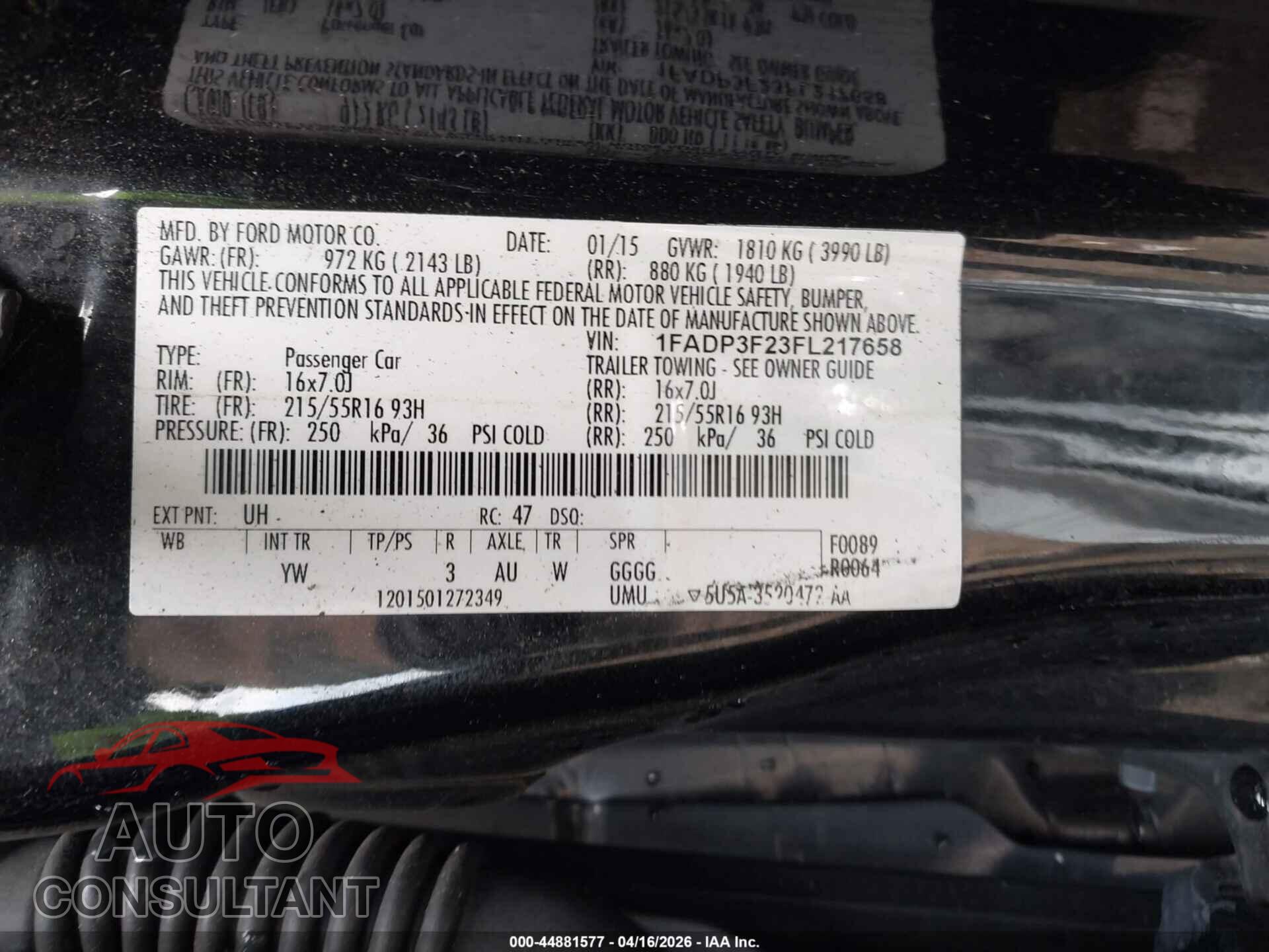 FORD FOCUS 2015 - 1FADP3F23FL217658
