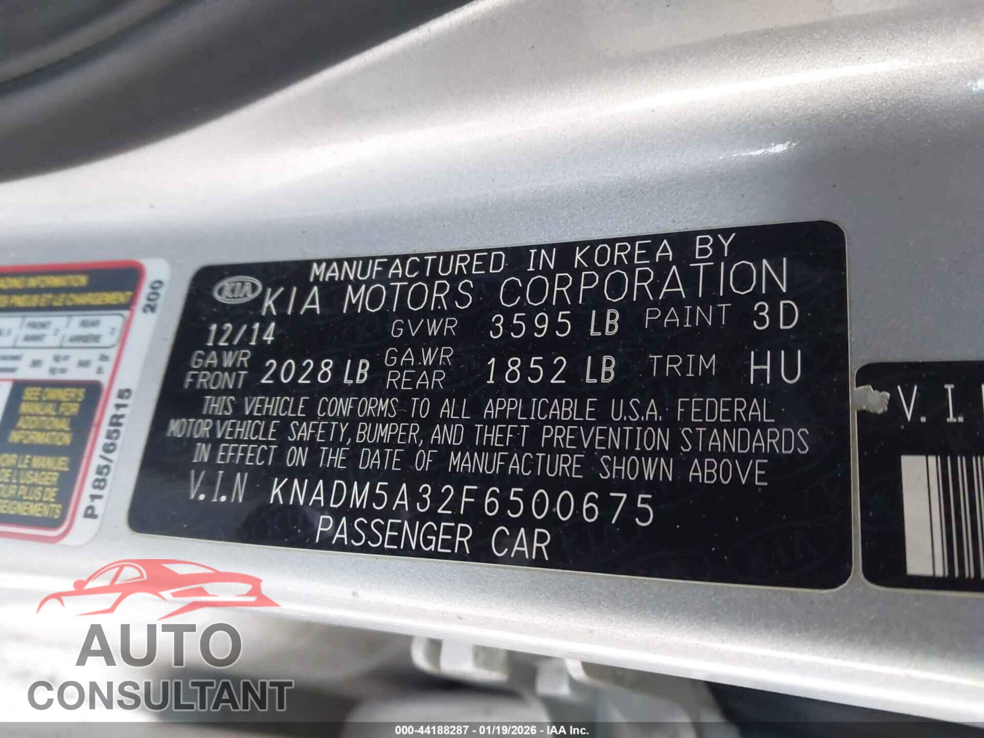 KIA RIO 2015 - KNADM5A32F6500675