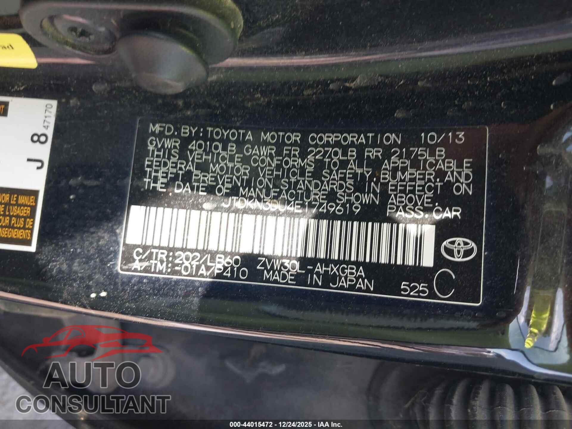 TOYOTA PRIUS 2014 - JTDKN3DU4E1749619