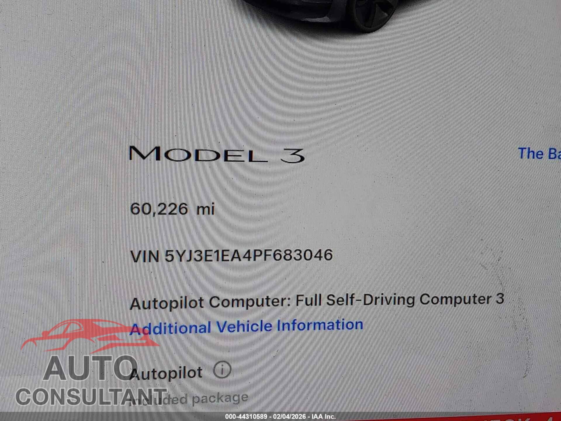 TESLA MODEL 3 2023 - 5YJ3E1EA4PF683046
