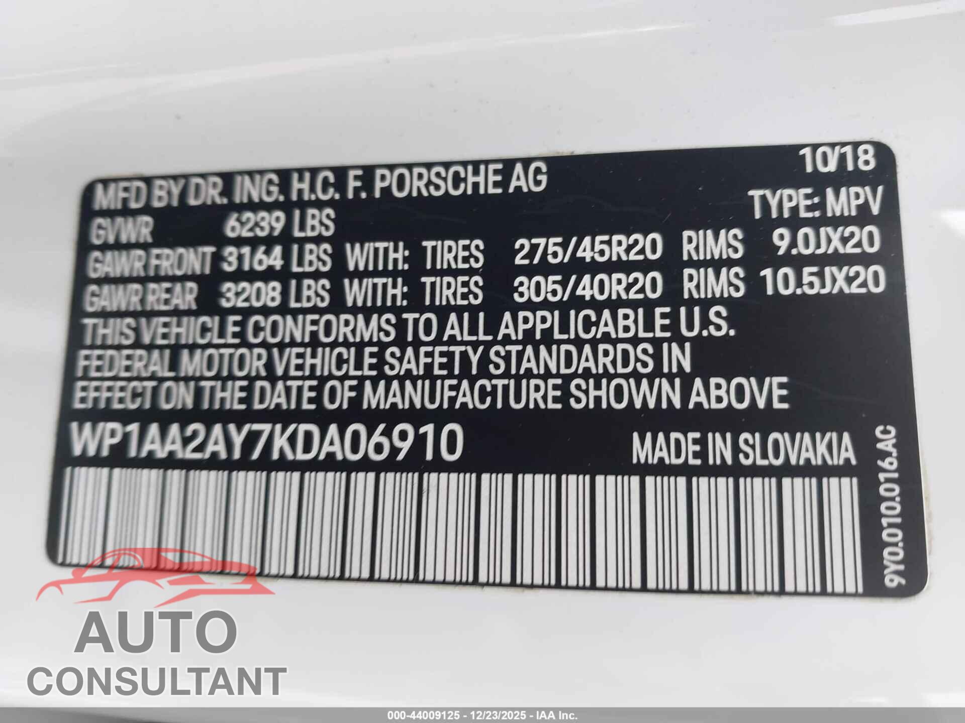 PORSCHE CAYENNE 2019 - WP1AA2AY7KDA06910
