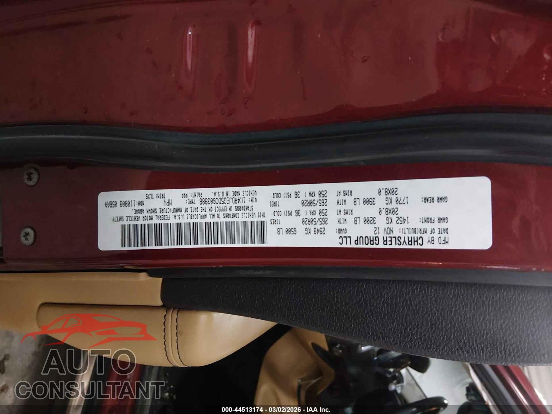 DODGE DURANGO 2013 - 1C4RDJEG5DC603988