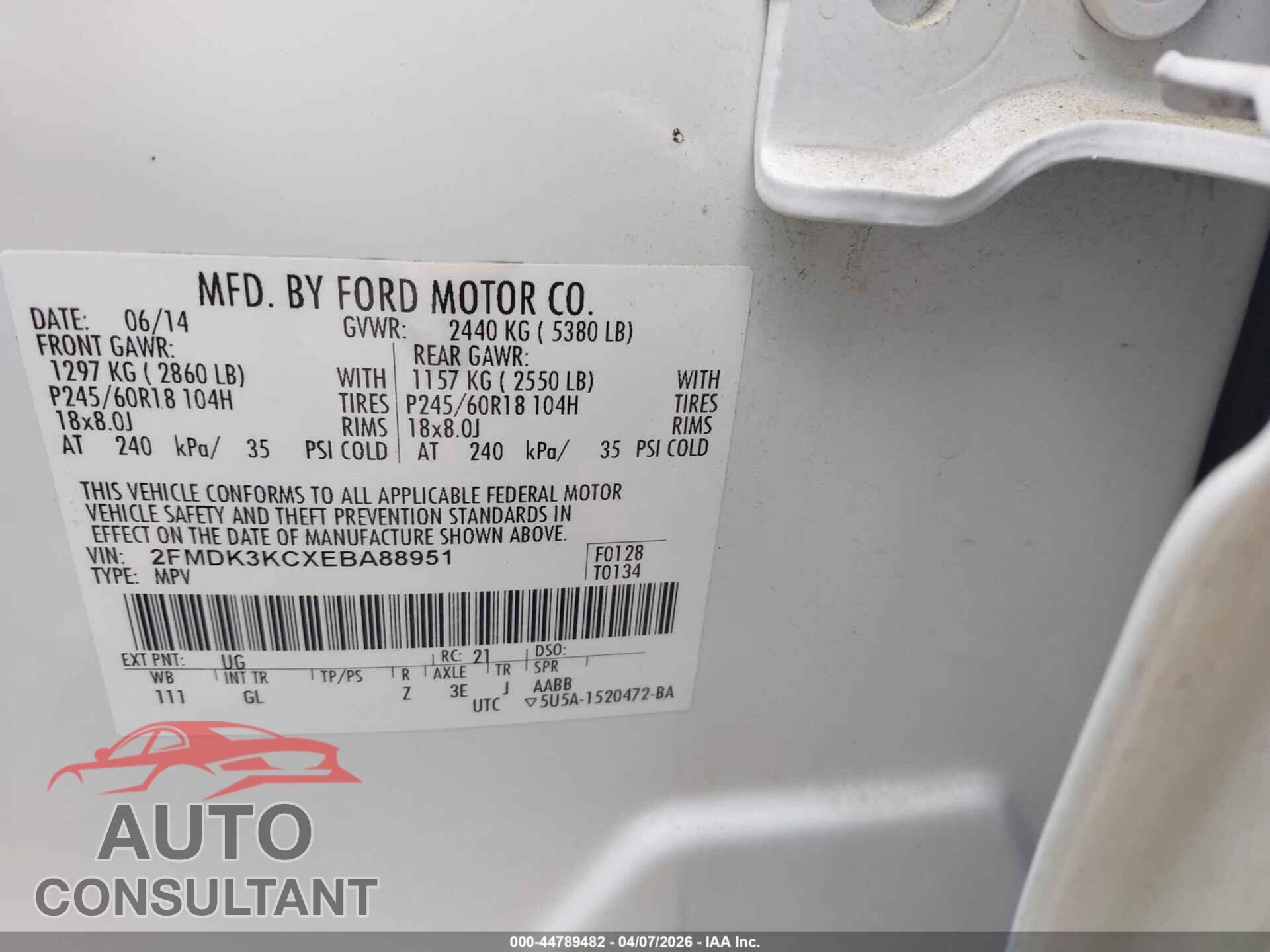 FORD EDGE 2014 - 2FMDK3KCXEBA88951