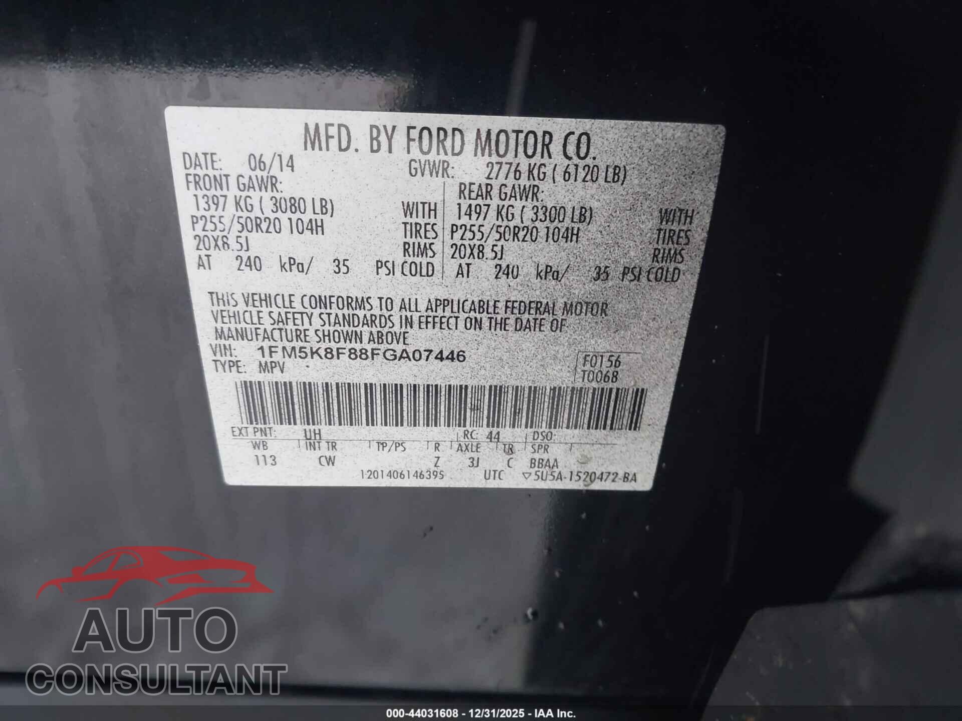 FORD EXPLORER 2015 - 1FM5K8F88FGA07446