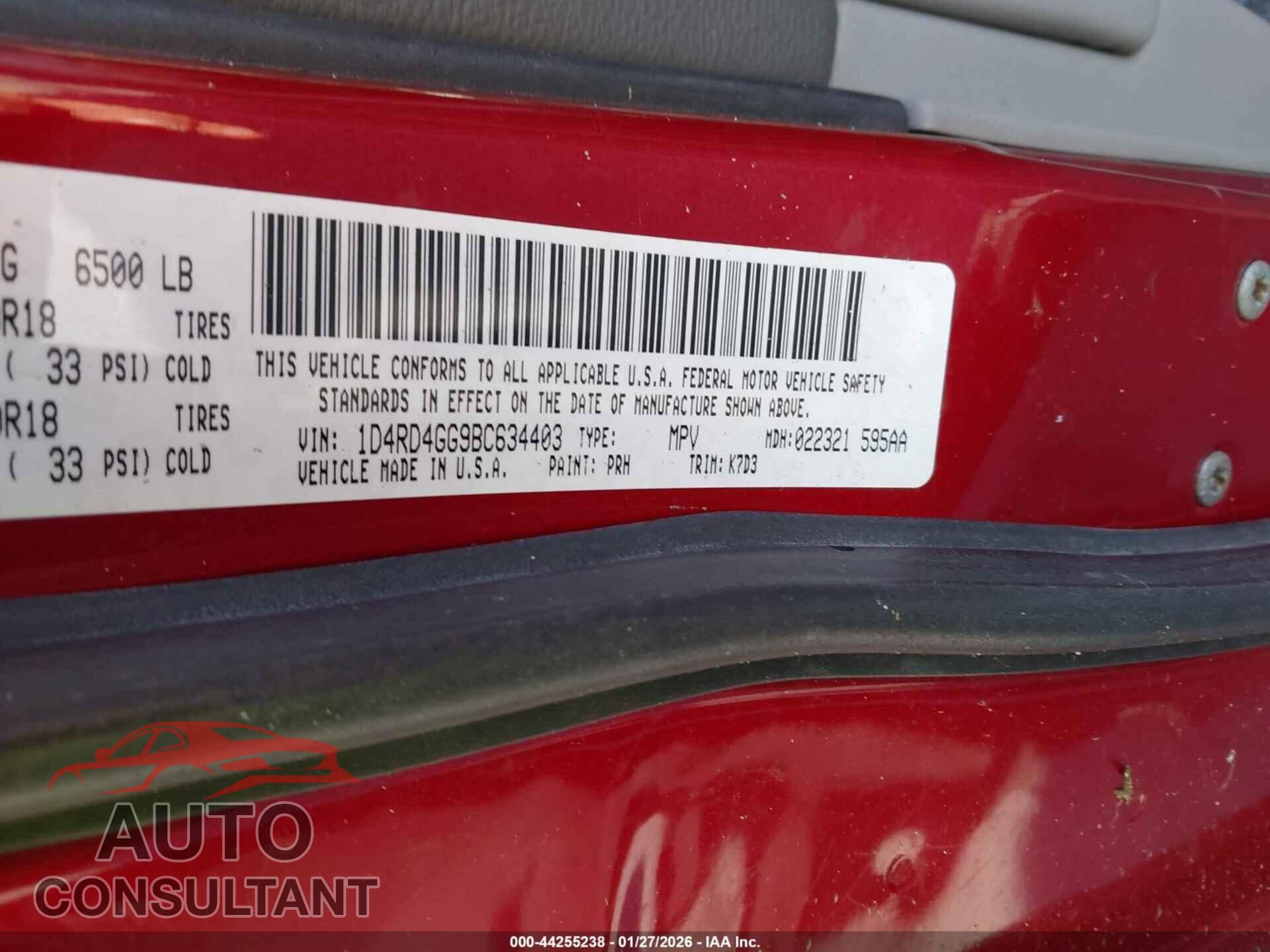 DODGE DURANGO 2011 - 1D4RD4GG9BC634403