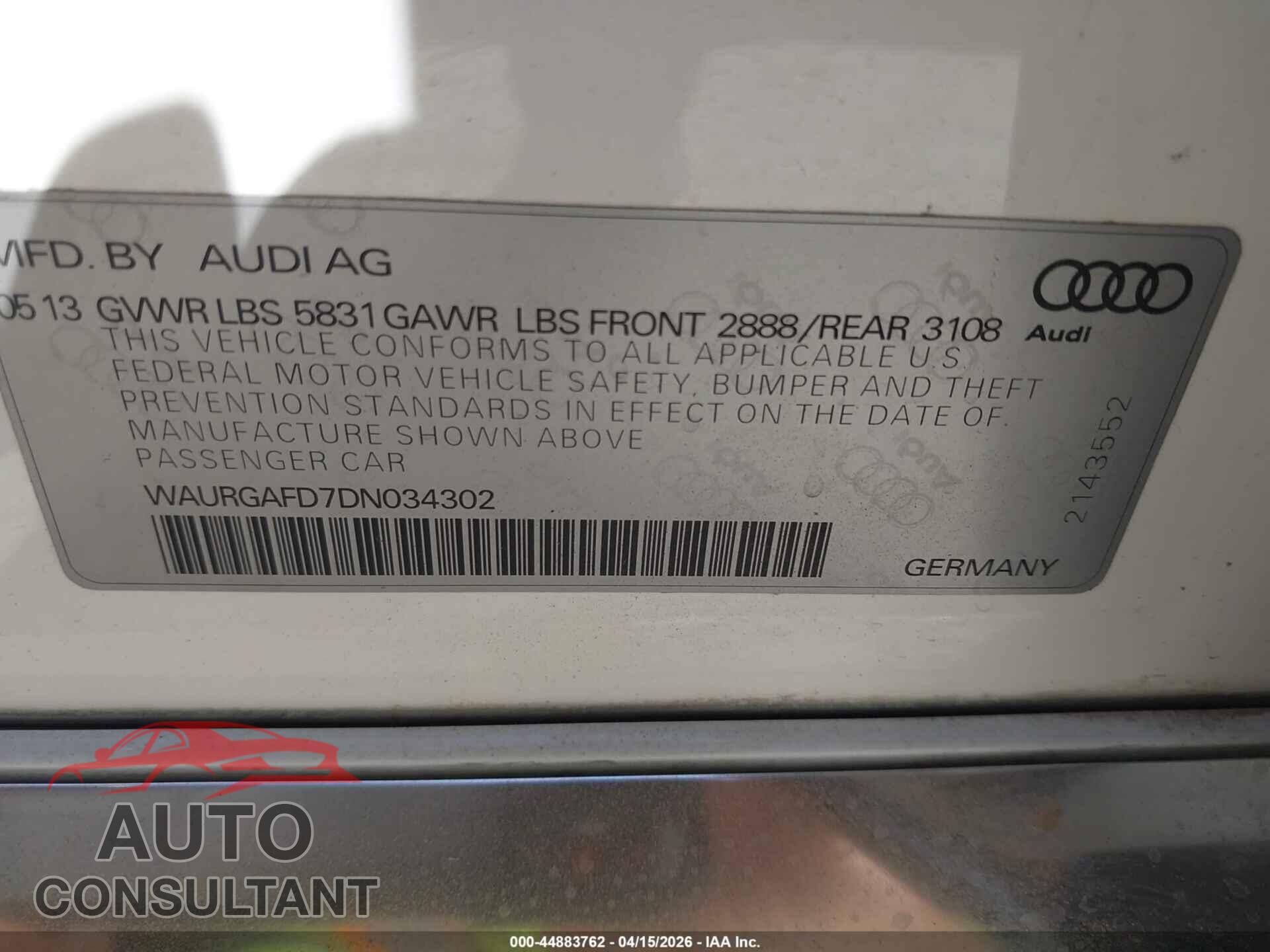 AUDI A8 L 2013 - WAURGAFD7DN034302