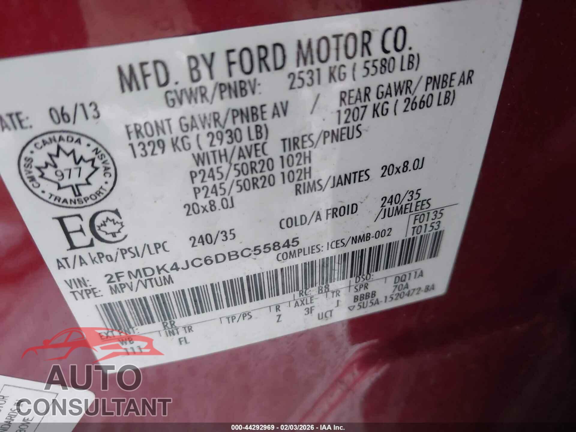FORD EDGE 2013 - 2FMDK4JC6DBC55845