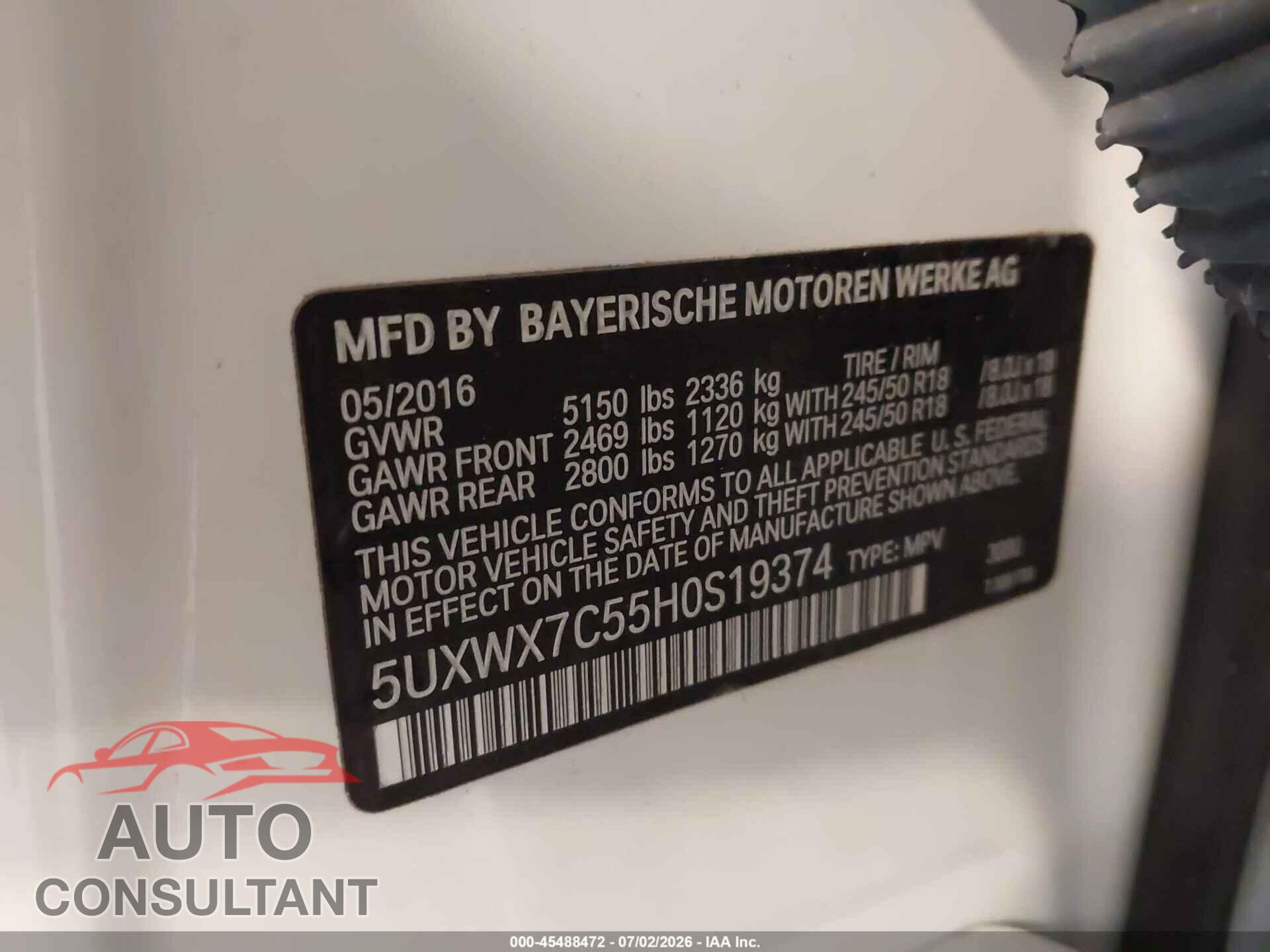 BMW X3 2017 - 5UXWX7C55H0S19374