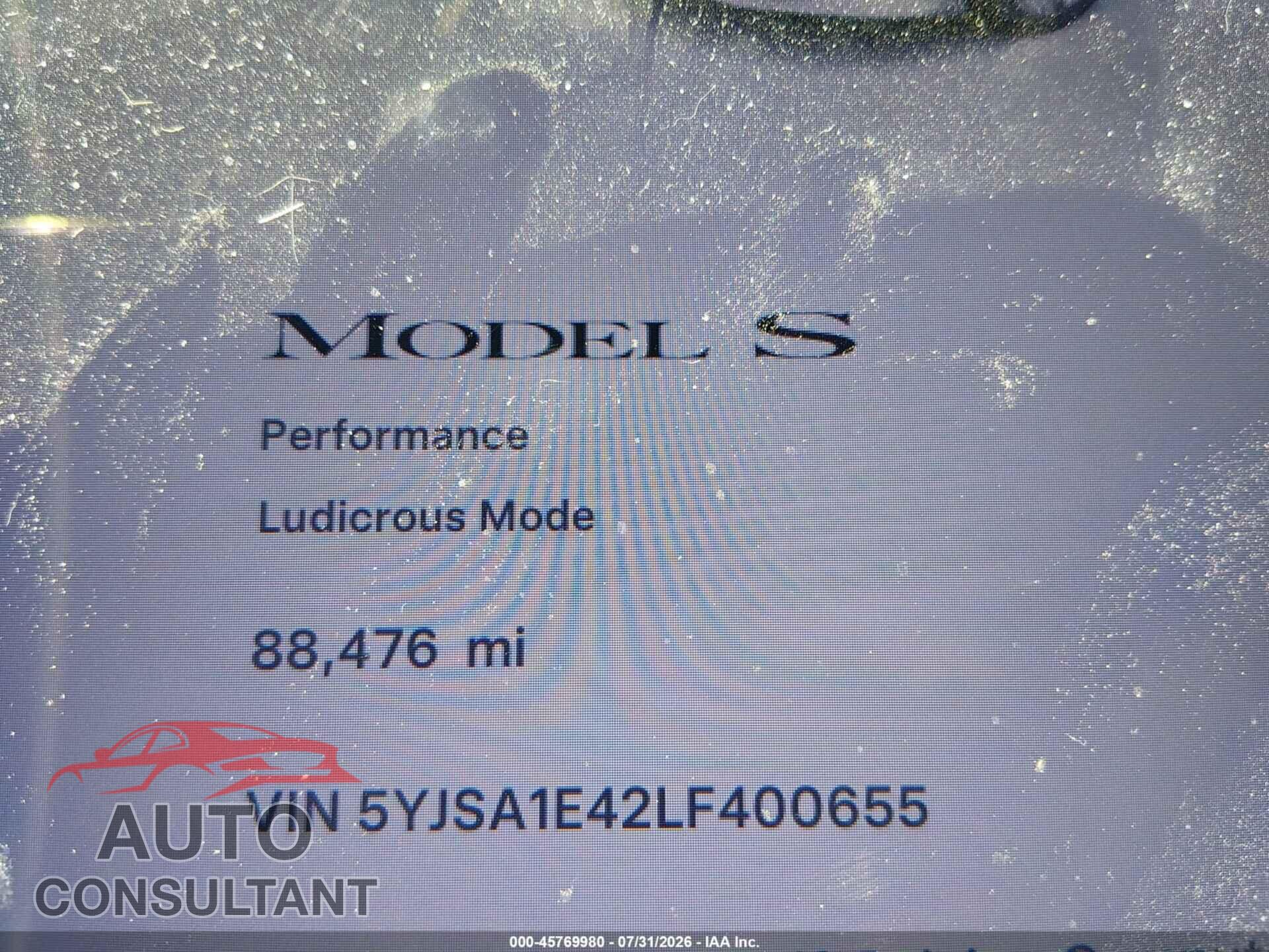 TESLA MODEL S 2020 - 5YJSA1E42LF400655
