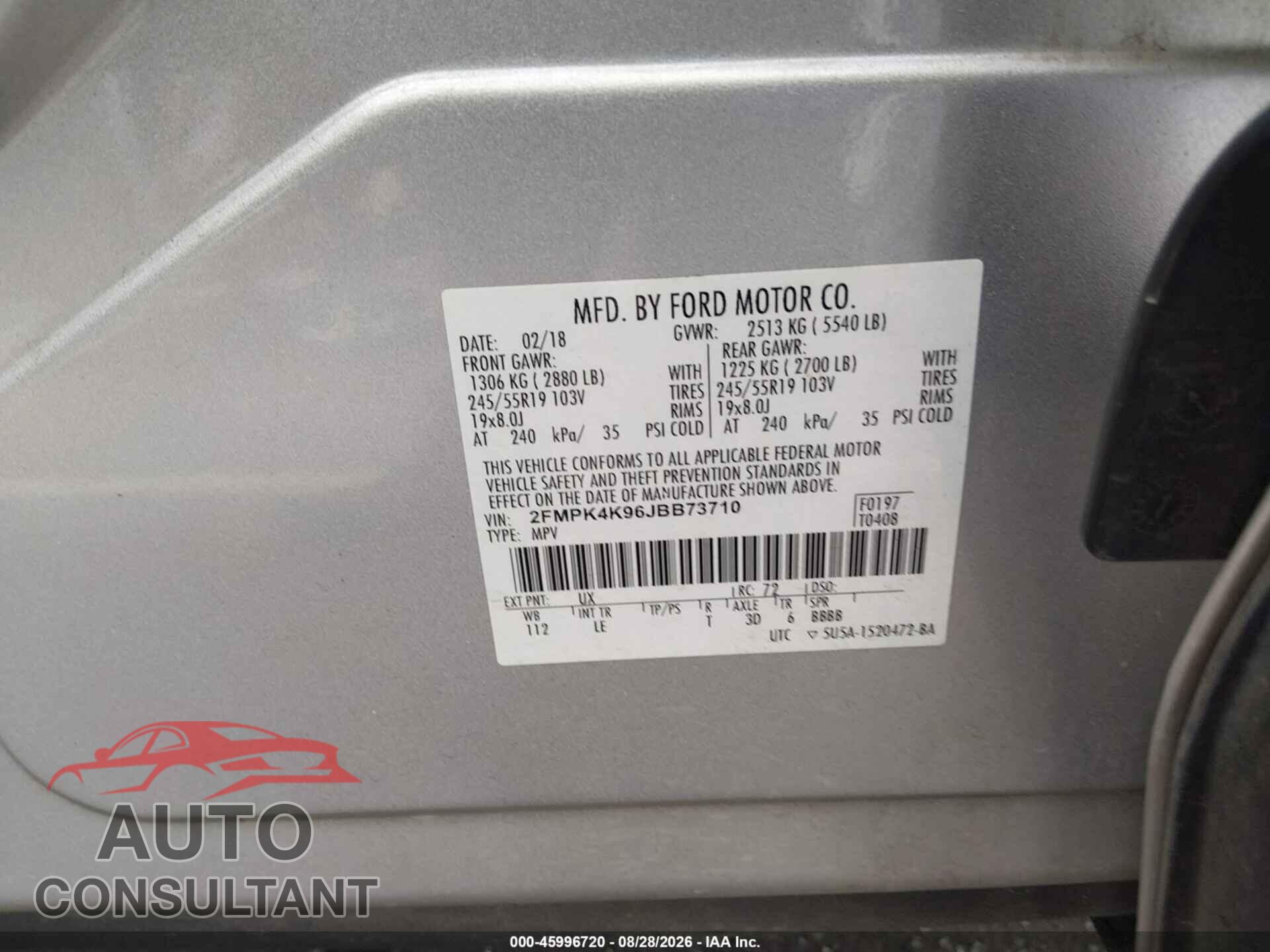 FORD EDGE 2018 - 2FMPK4K96JBB73710
