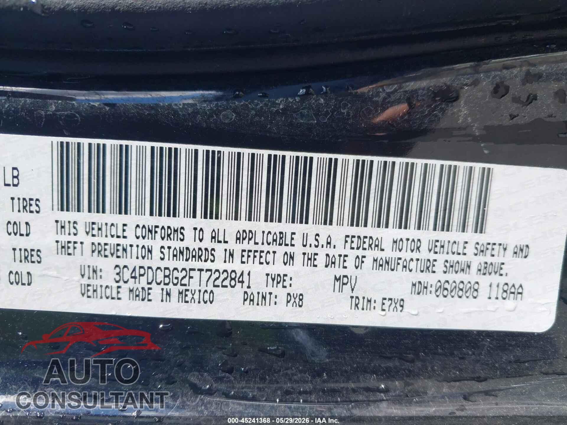 DODGE JOURNEY 2015 - 3C4PDCBG2FT722841