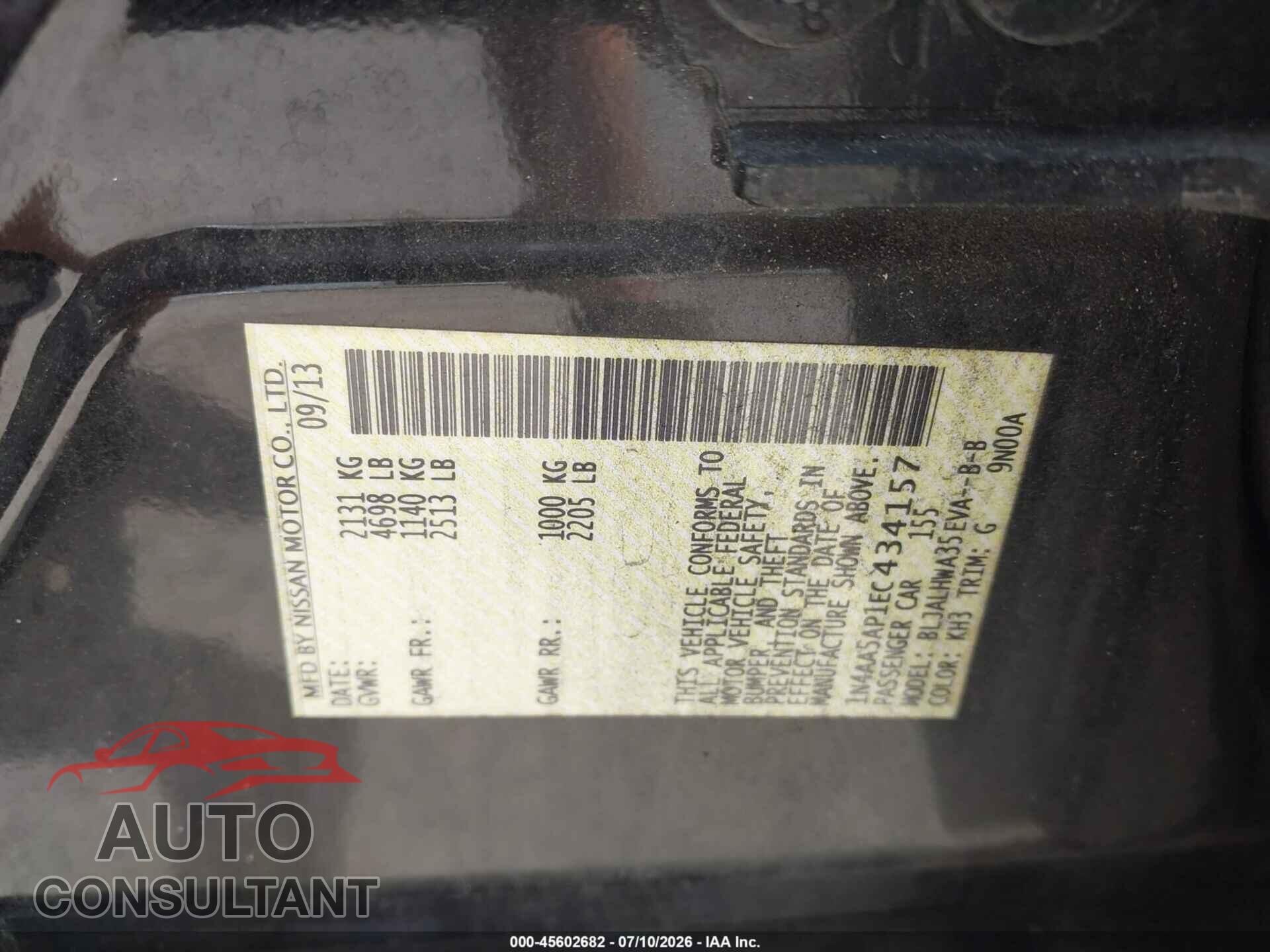 NISSAN MAXIMA 2014 - 1N4AA5AP1EC434157
