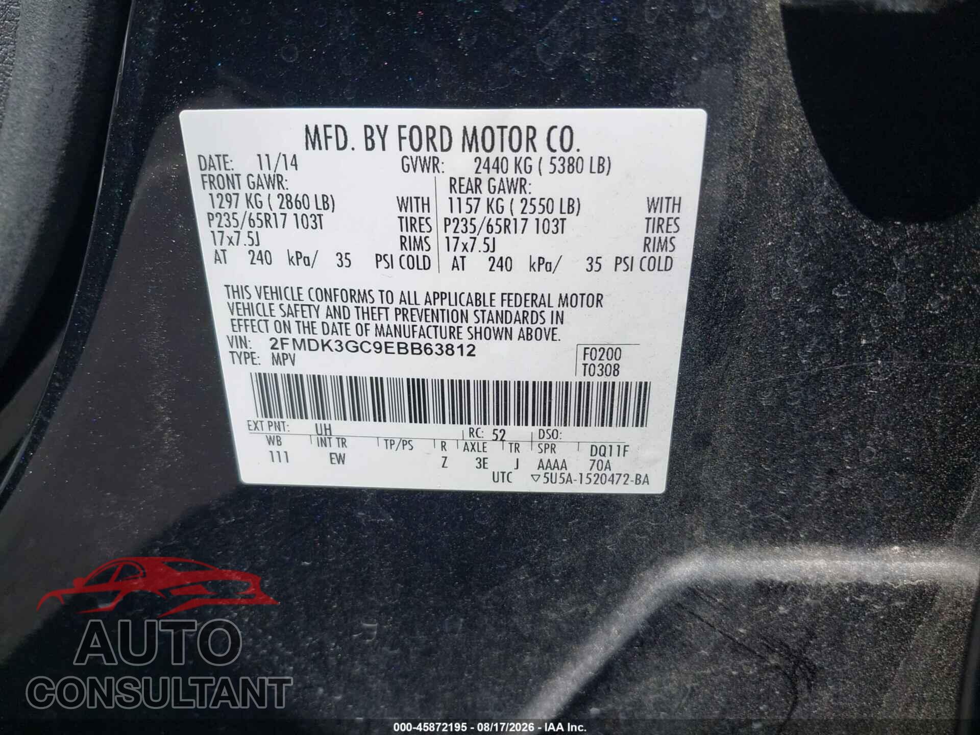 FORD EDGE 2014 - 2FMDK3GC9EBB63812