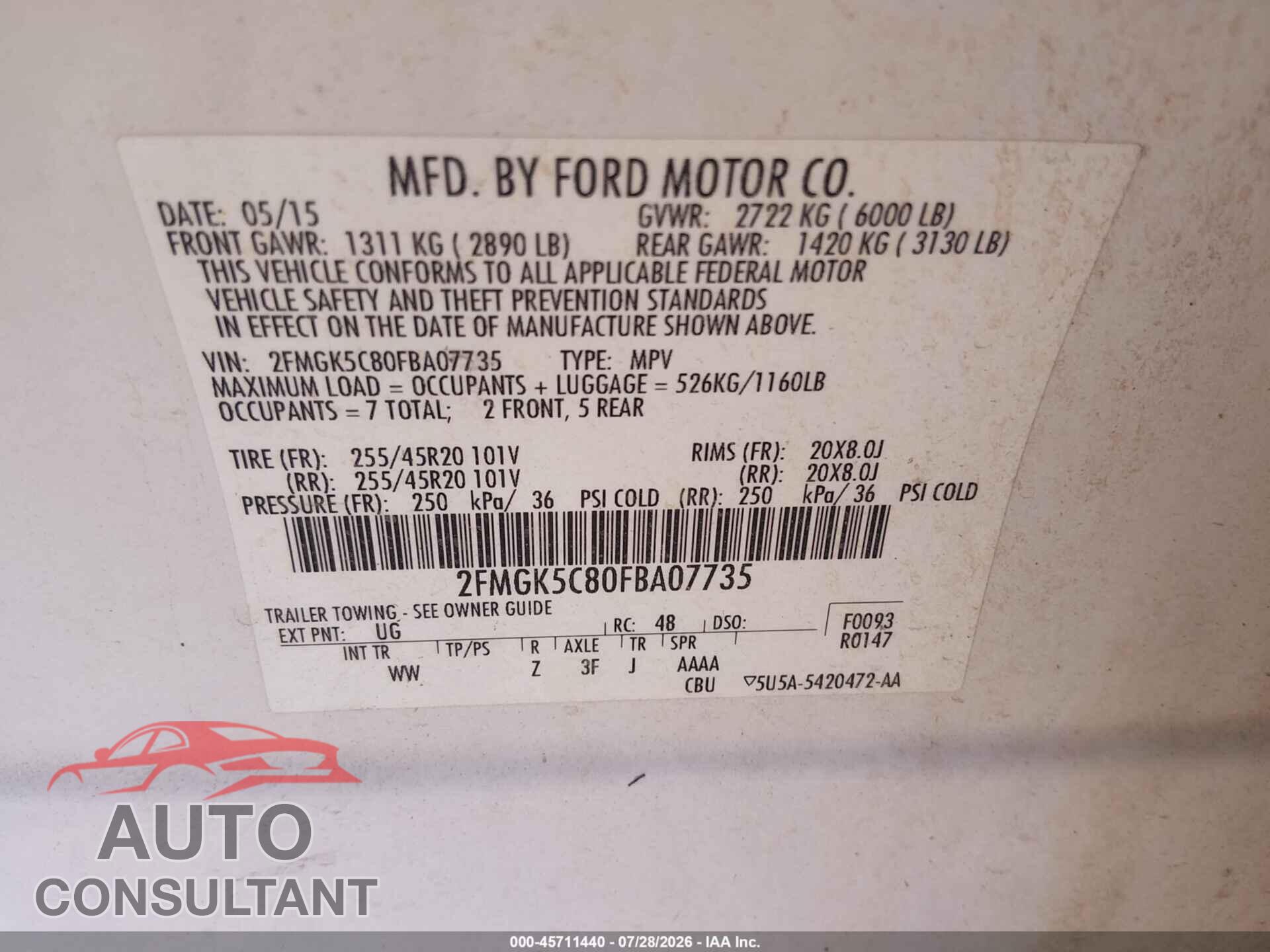 FORD FLEX 2015 - 2FMGK5C80FBA07735