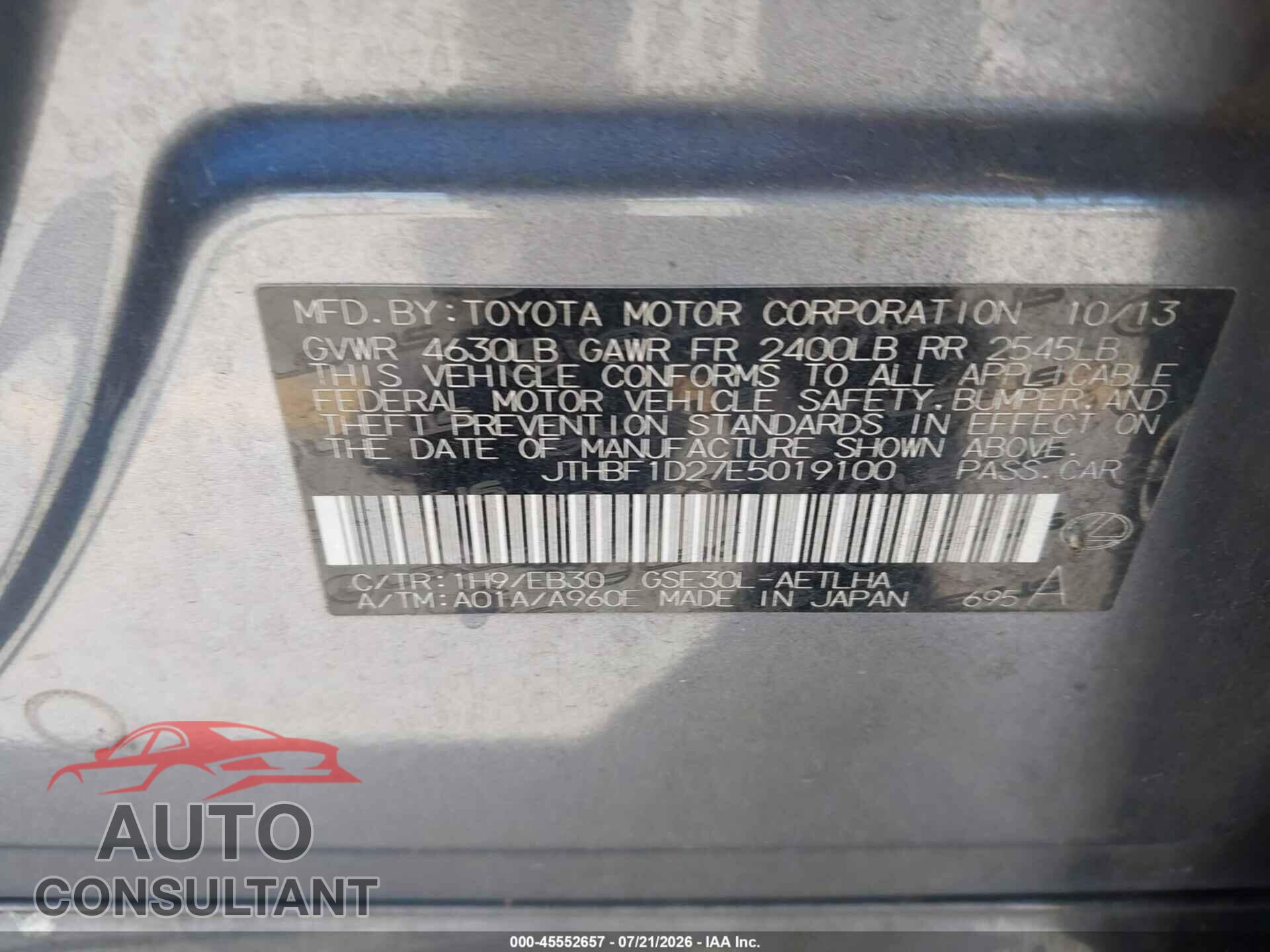 LEXUS IS 250 2014 - JTHBF1D27E5019100