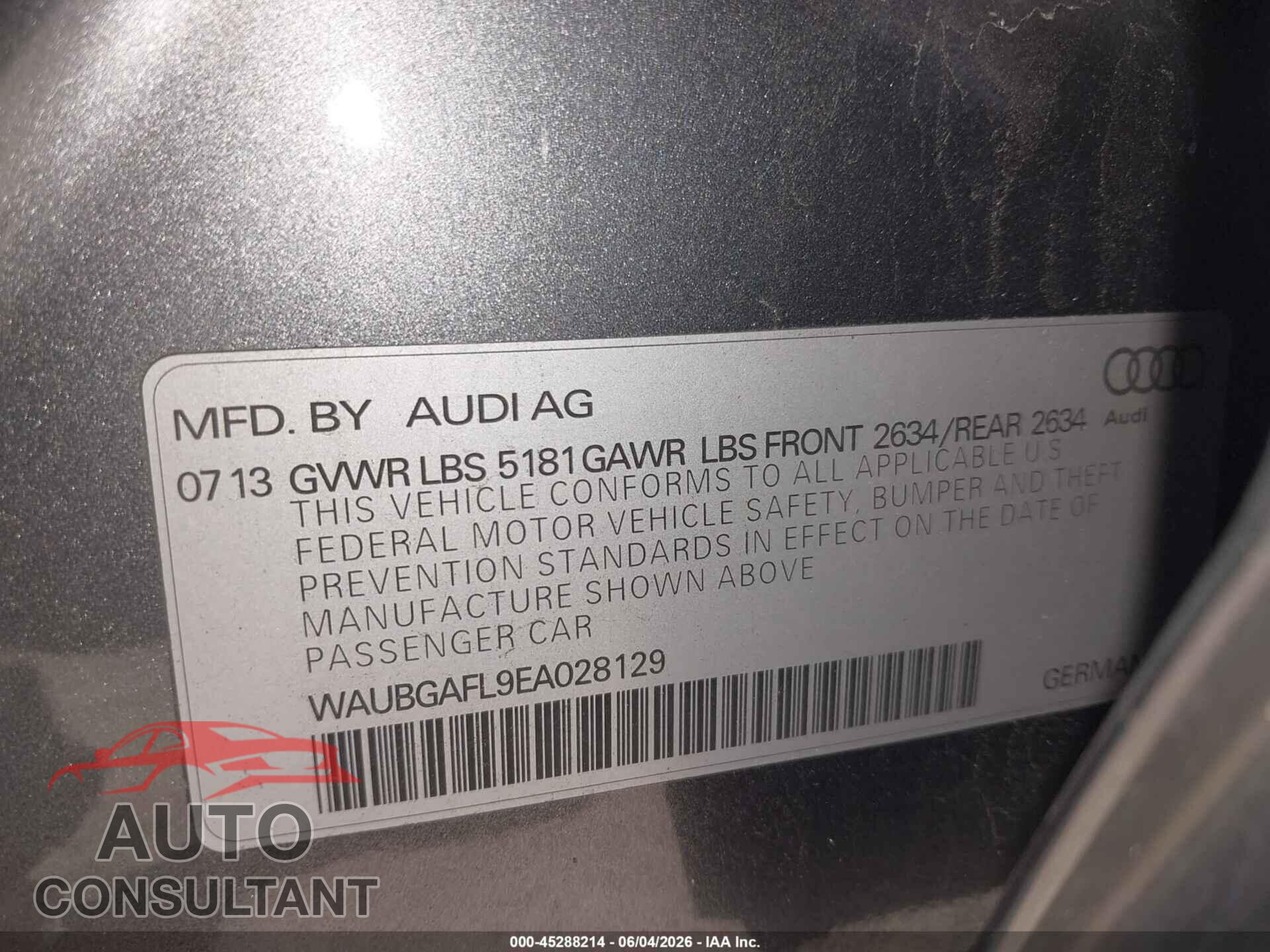 AUDI S4 2014 - WAUBGAFL9EA028129