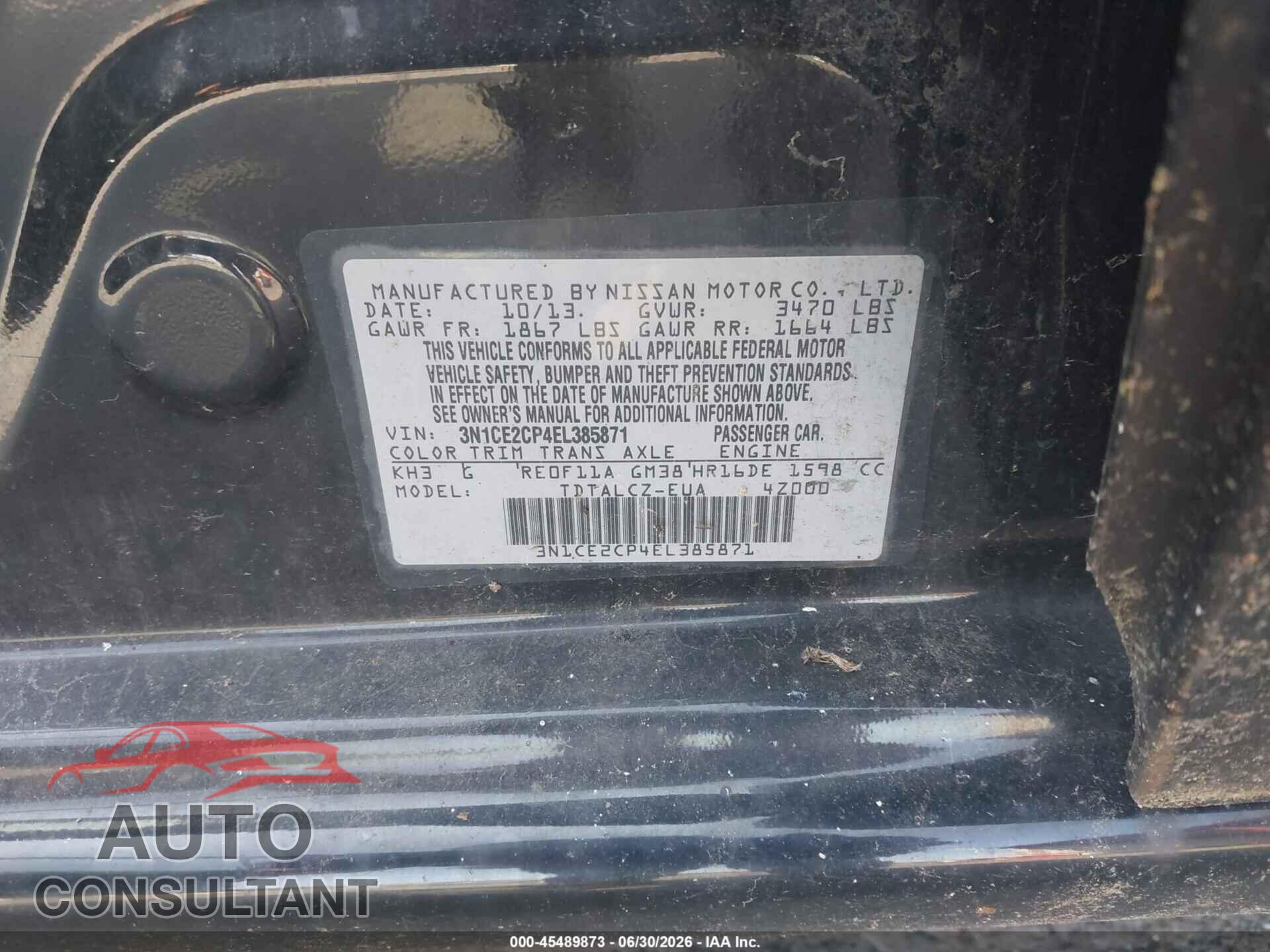 NISSAN VERSA NOTE 2014 - 3N1CE2CP4EL385871