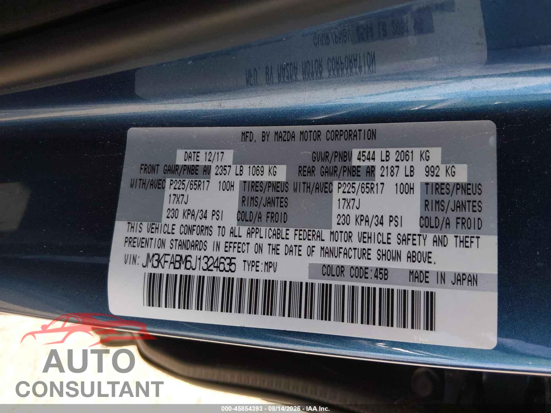 MAZDA CX-5 2018 - JM3KFABM6J1324635