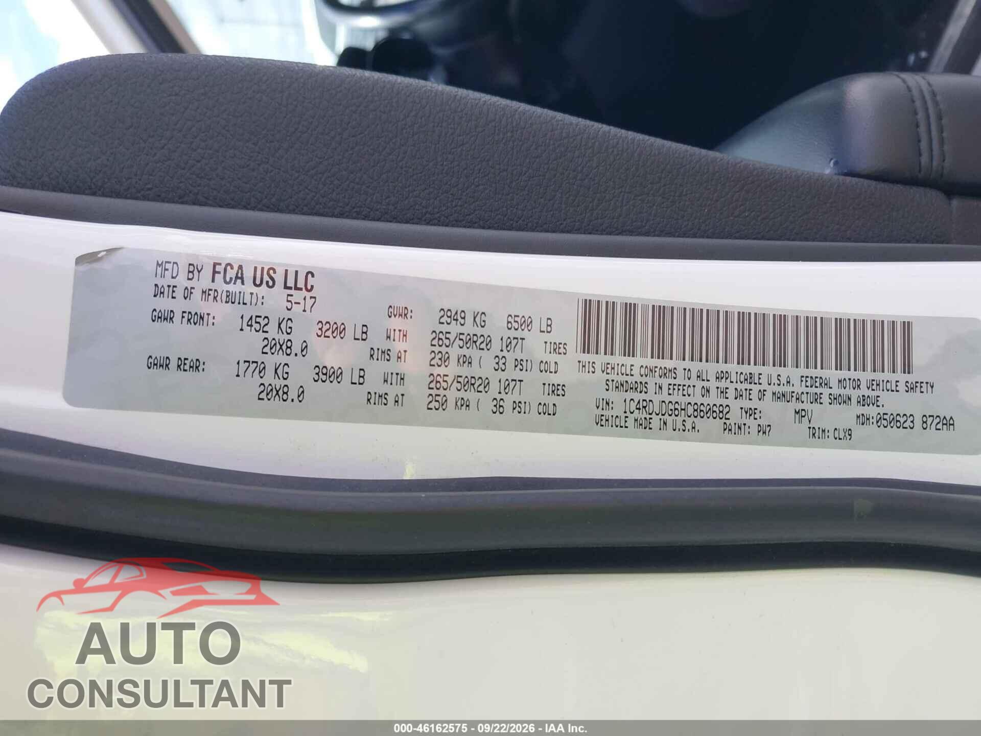 DODGE DURANGO 2017 - 1C4RDJDG6HC860682