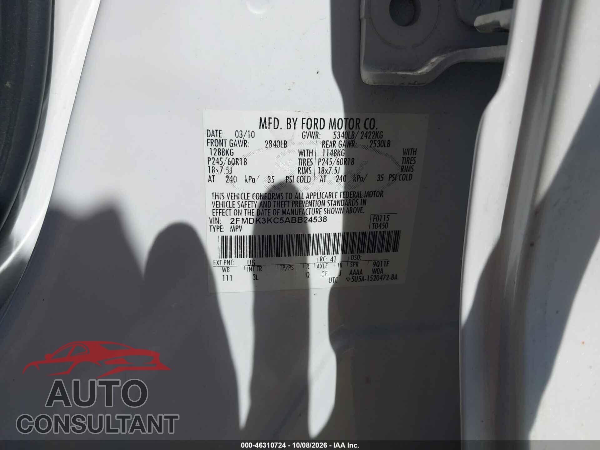 FORD EDGE 2010 - 2FMDK3KC5ABB24538